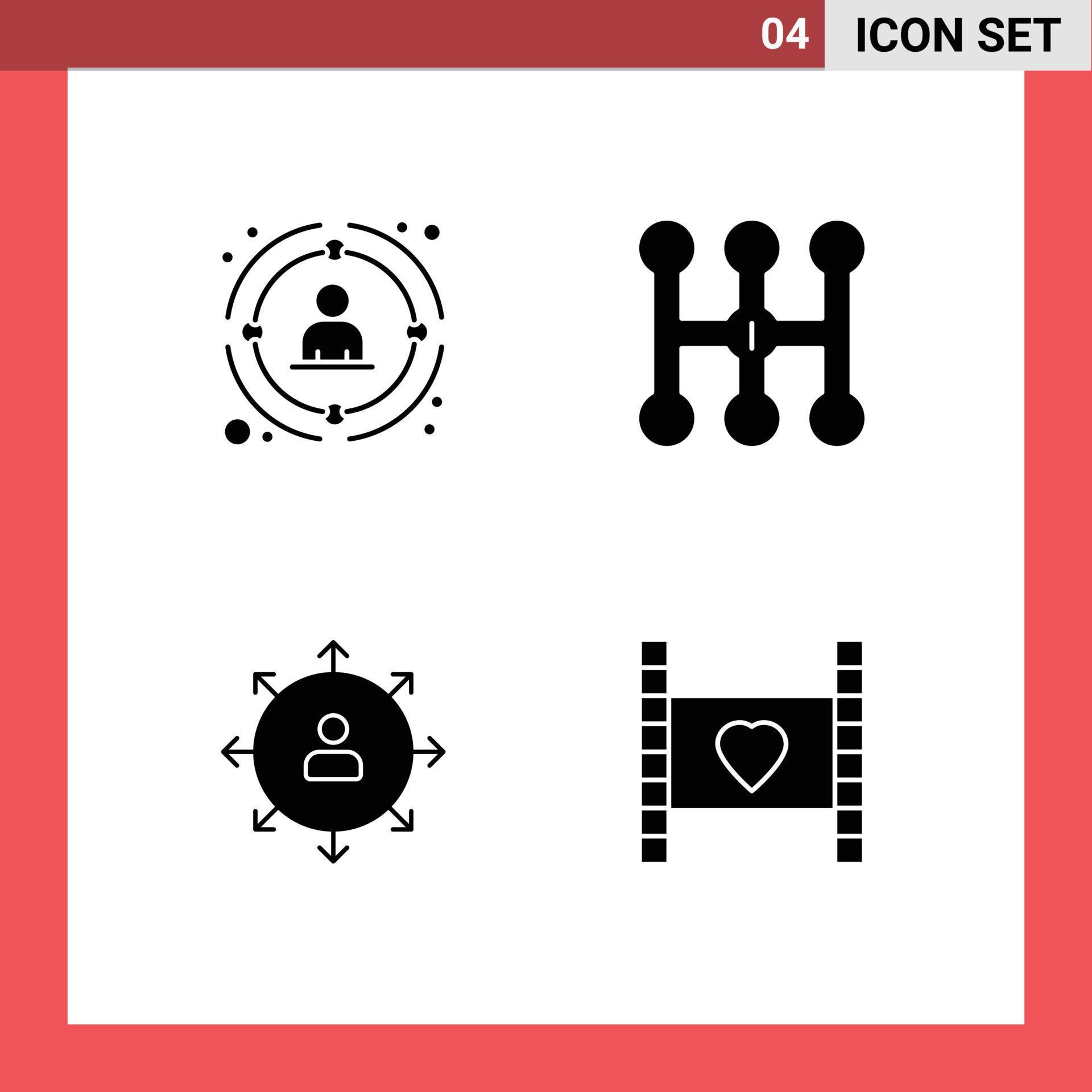 Group of 4 Solid Glyphs Signs and Symbols for link arrows people manual employee Editable Vector Design Elements Stock Free