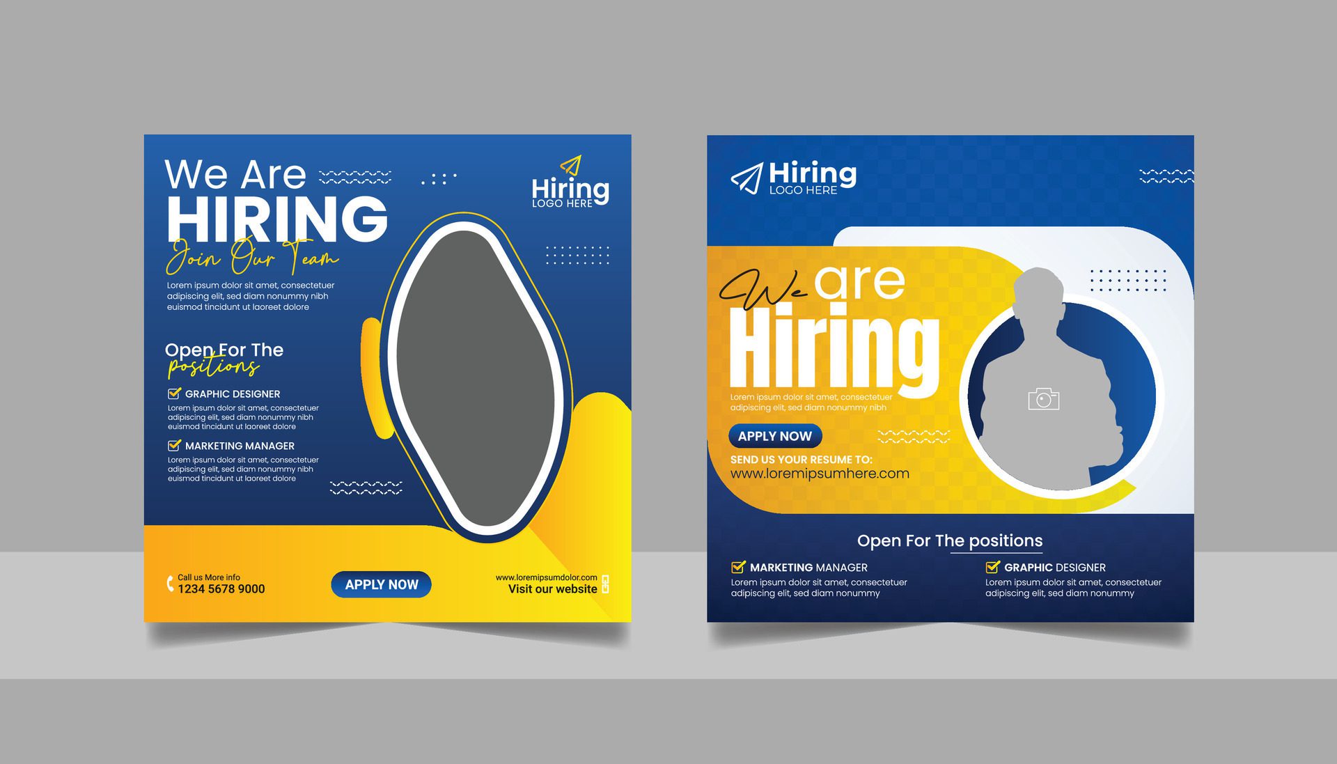 We are hiring job vacancy social media post template set, vacant recruitment marketing web banner square flyer poster design. Free Vector