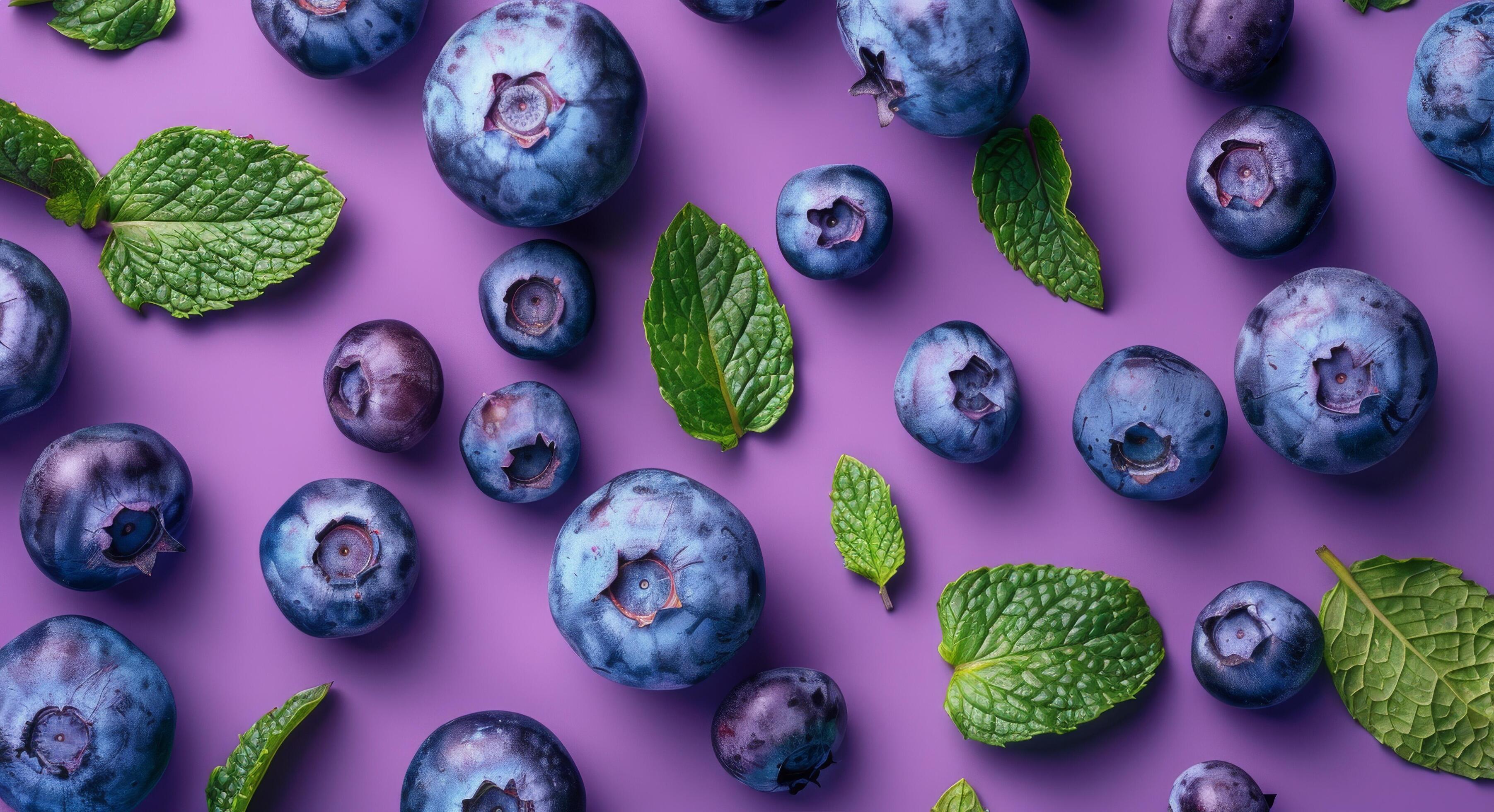 Blueberries and Mint on Purple Background Stock Free