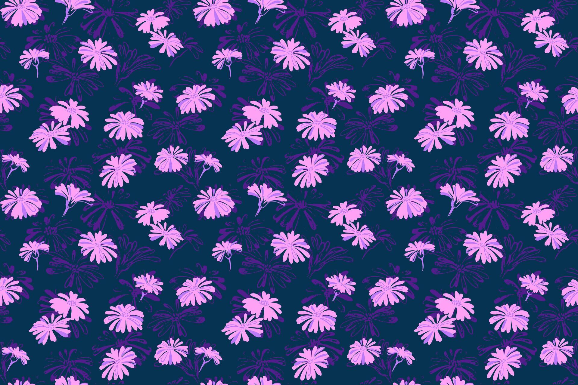 Colorful violet creative shapes tiny floral seamless pattern. hand drawn sketch. Retro simple background with trendy abstract ditsy flowers print. Stock Free