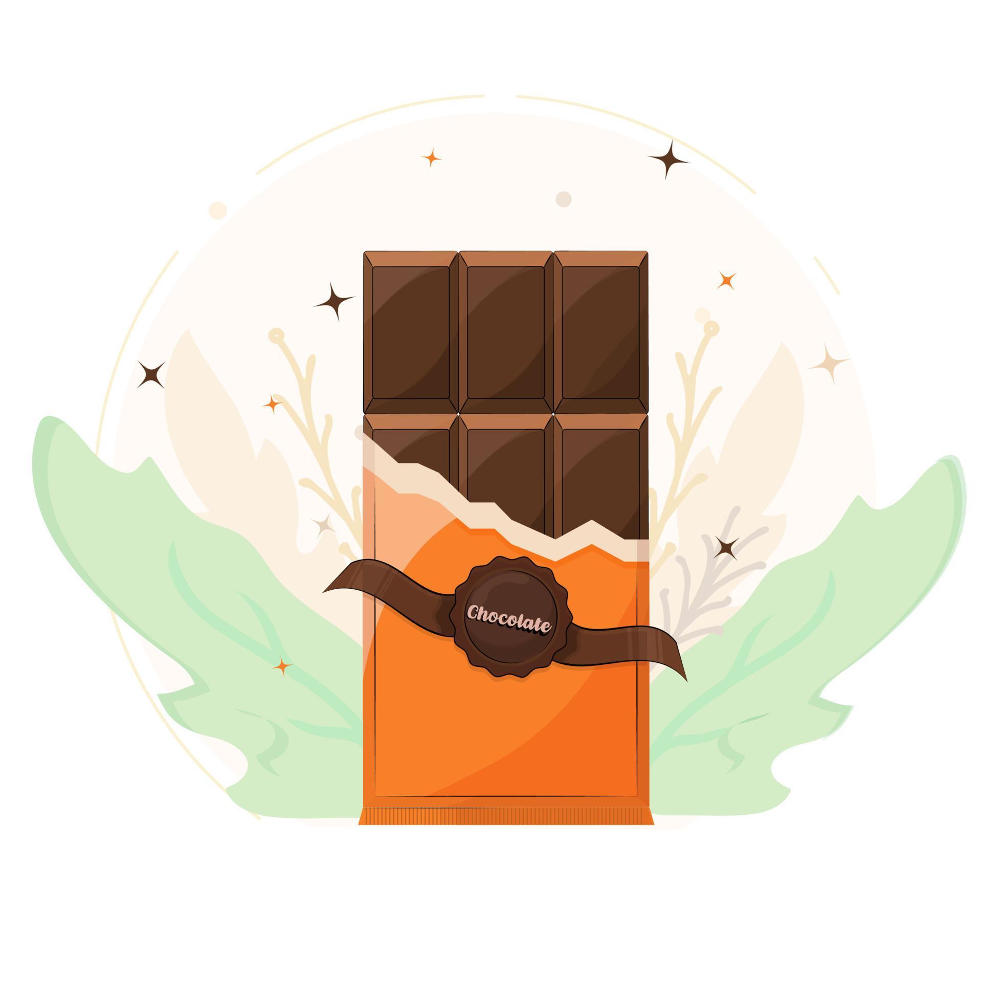 chocolate bar in cartoon style among flowers. concept of advertising, web design, application. vector Stock Free