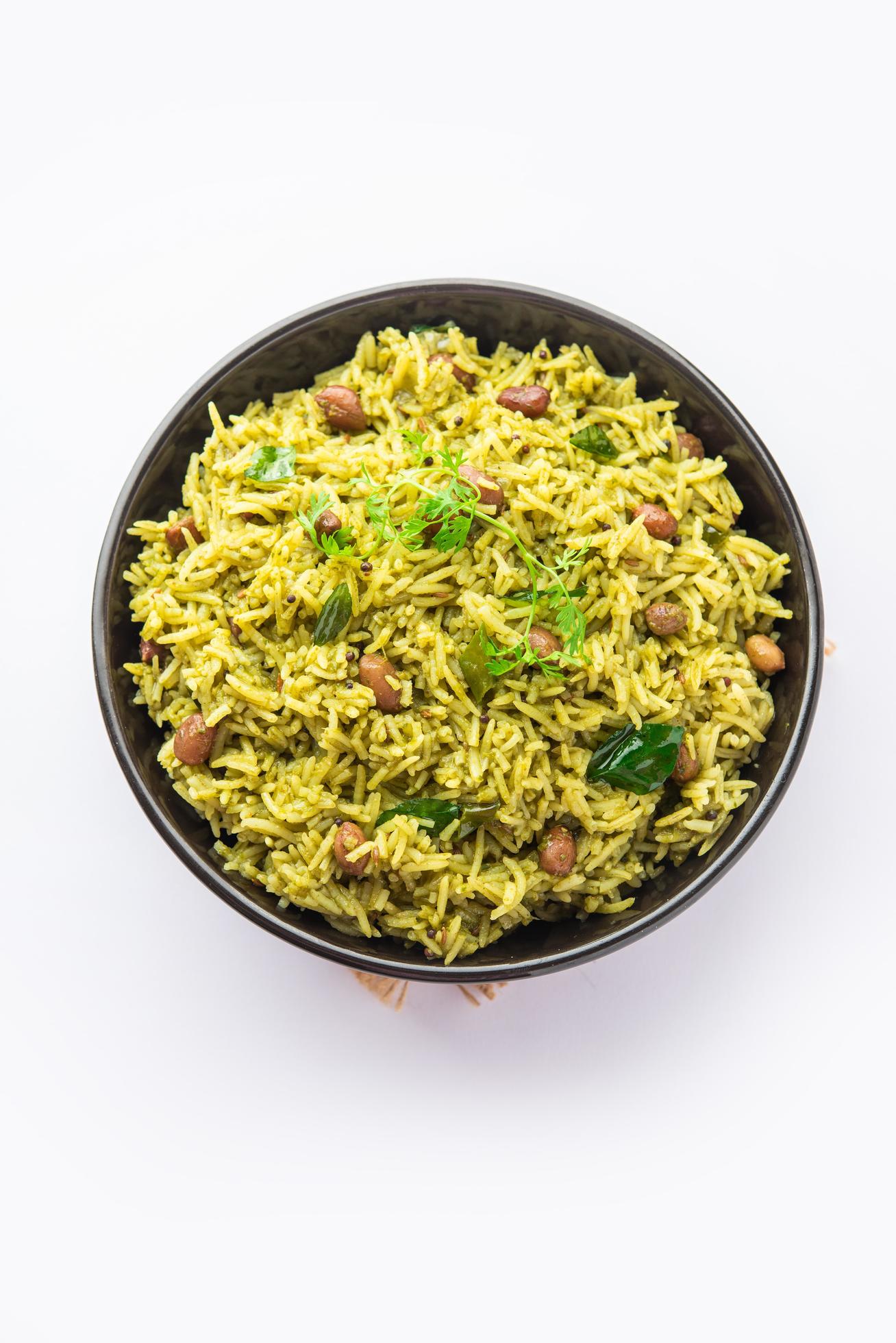 Palak khichdi is a one pot nutritious meal of mung lentils and rice with spinach, Indian food Stock Free