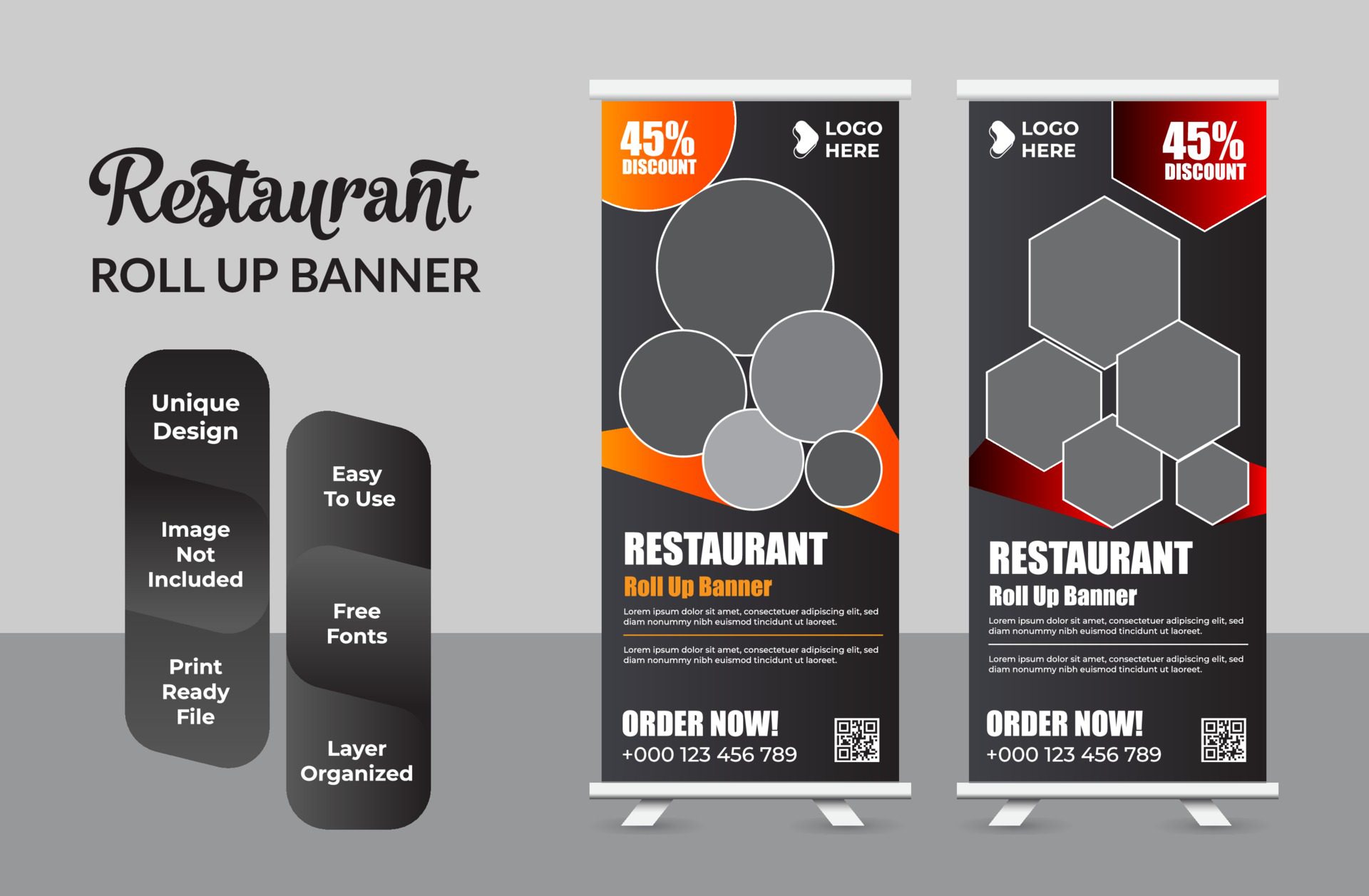 Fast food restaurant roll up banner template set Free Vector