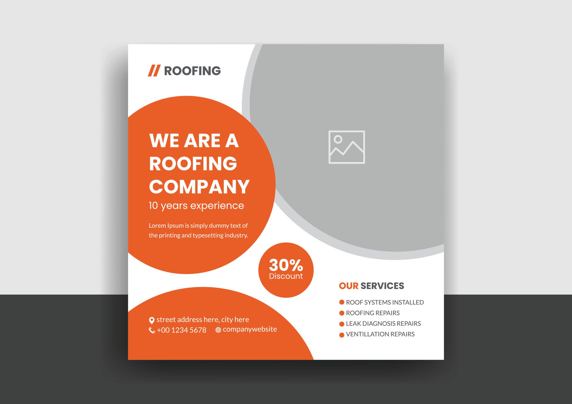 Roofing service social media post banner template with professional handyman home repair web banner design layout Free Vector