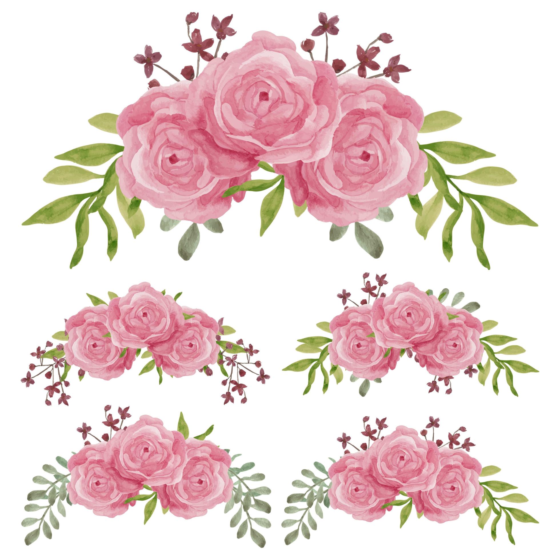 Pink roses flower decoration vintage watercolor collection Stock Free