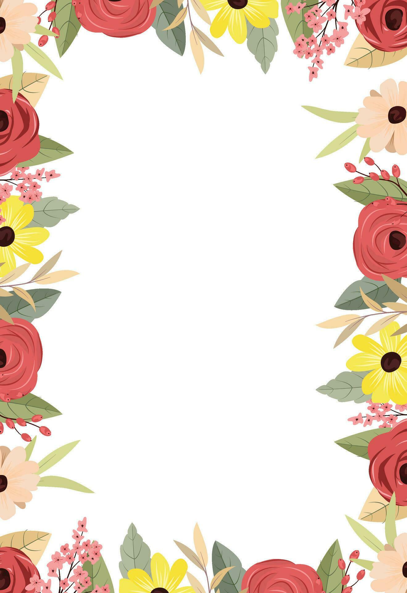 The flower border is decorated with beautiful multi-colored blooms and leaf borders. Stock Free