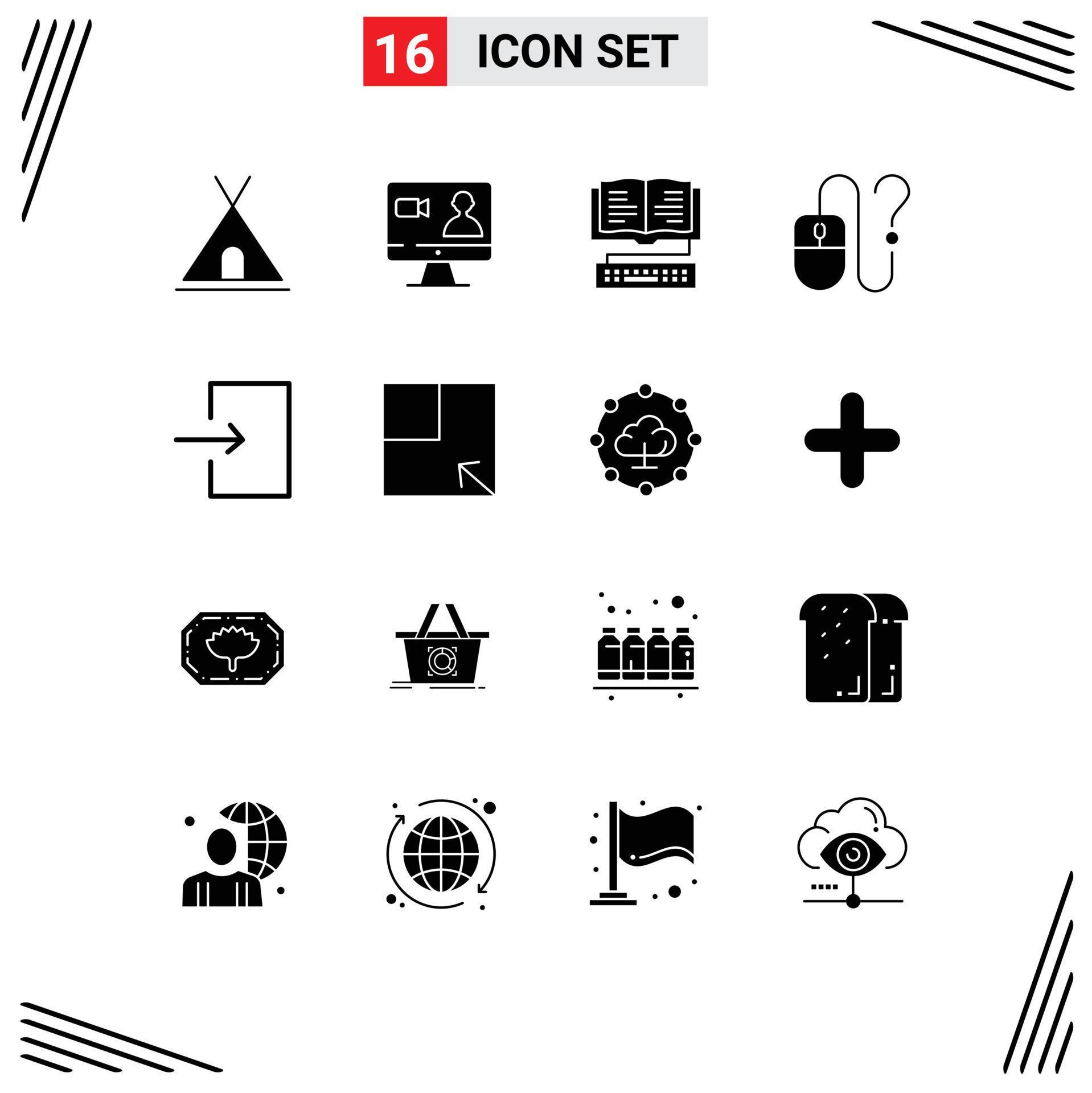 Set of 16 Vector Solid Glyphs on Grid for arrow info book desktop computer Editable Vector Design Elements Stock Free