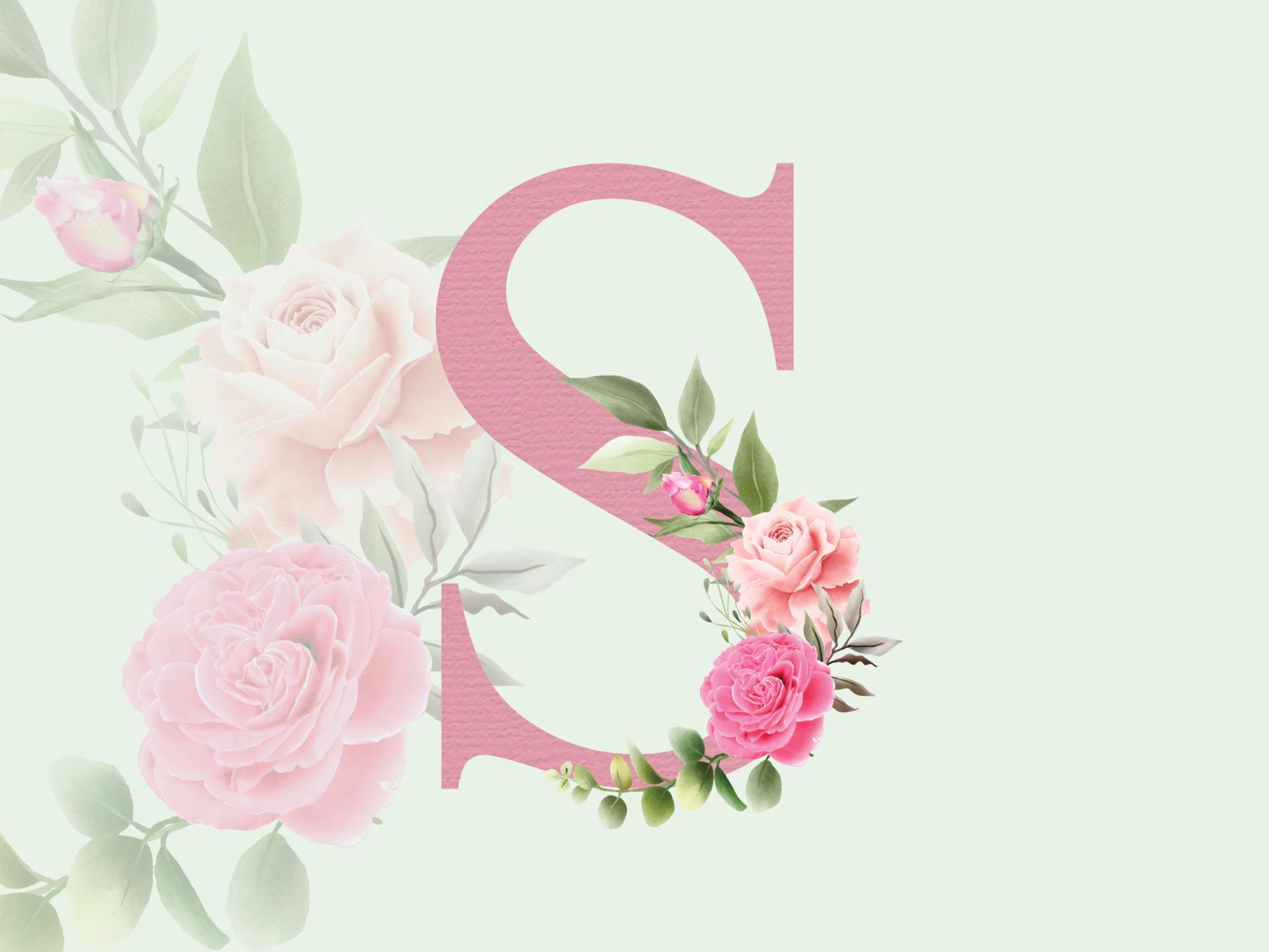 Beautiful alphabet S with floral bouquet Stock Free