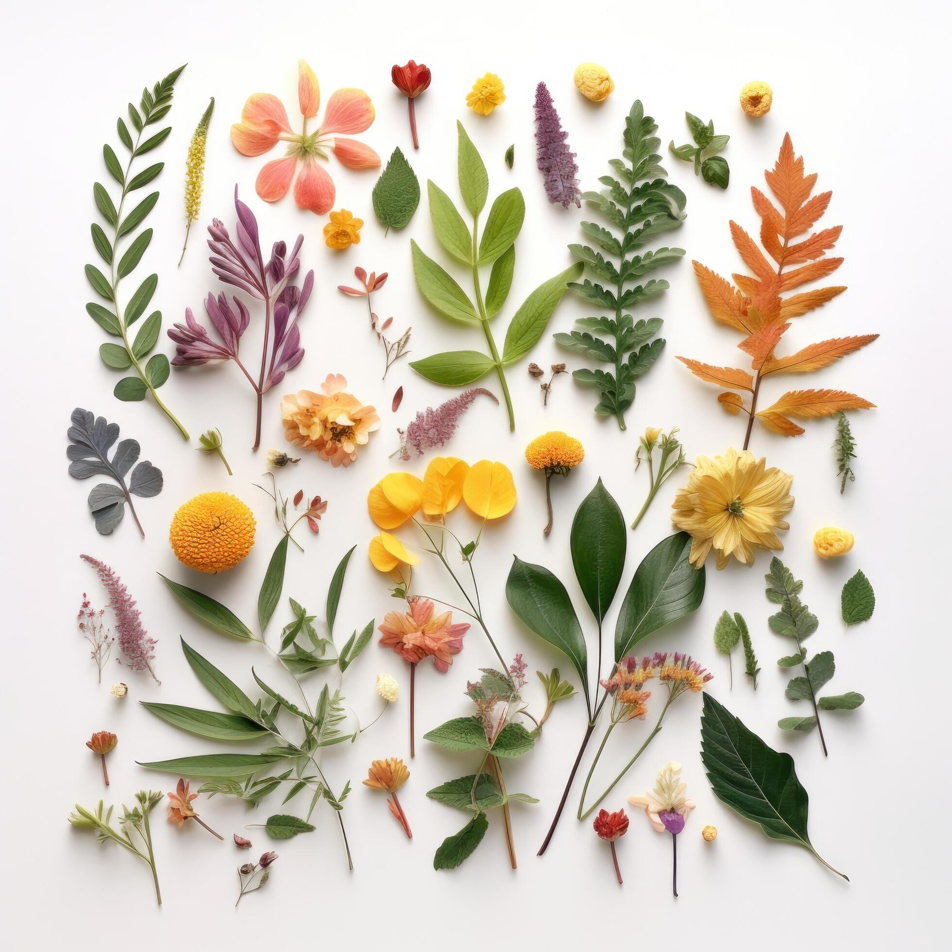 Assortment leaves and flowers. Illustration Stock Free