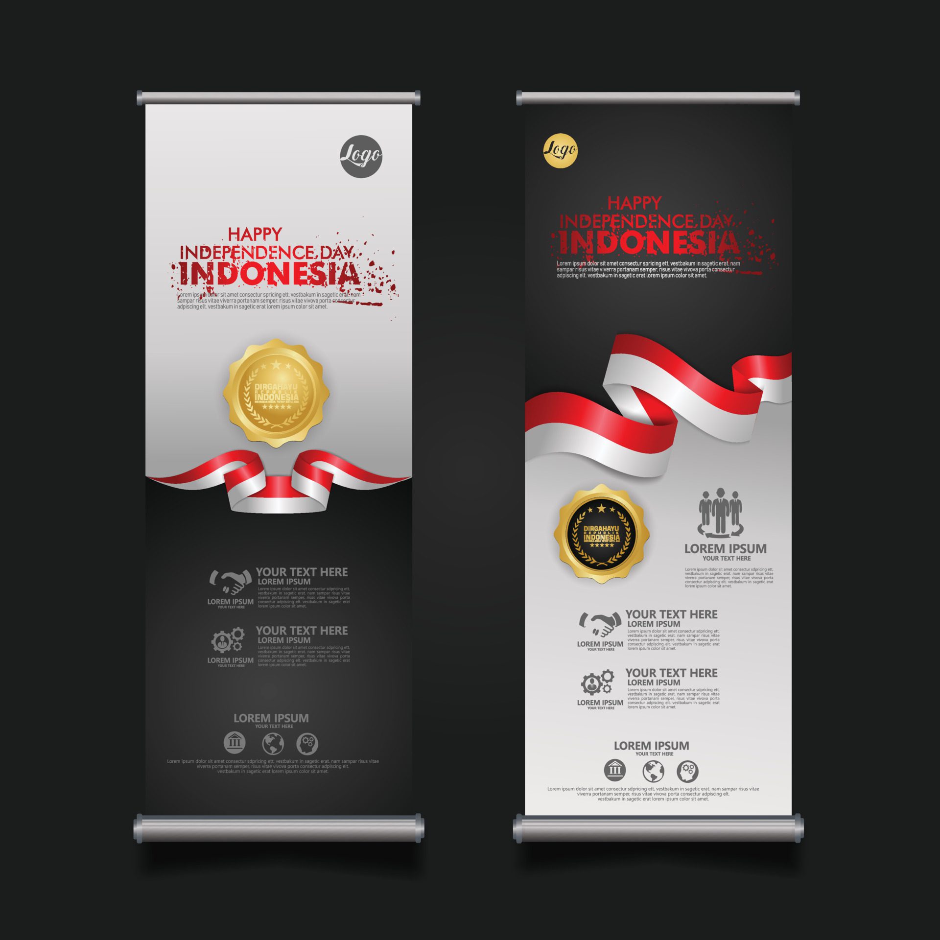 Indonesia Independence Day Celebration, roll up banner set design Vector Template Illustration Free Vector