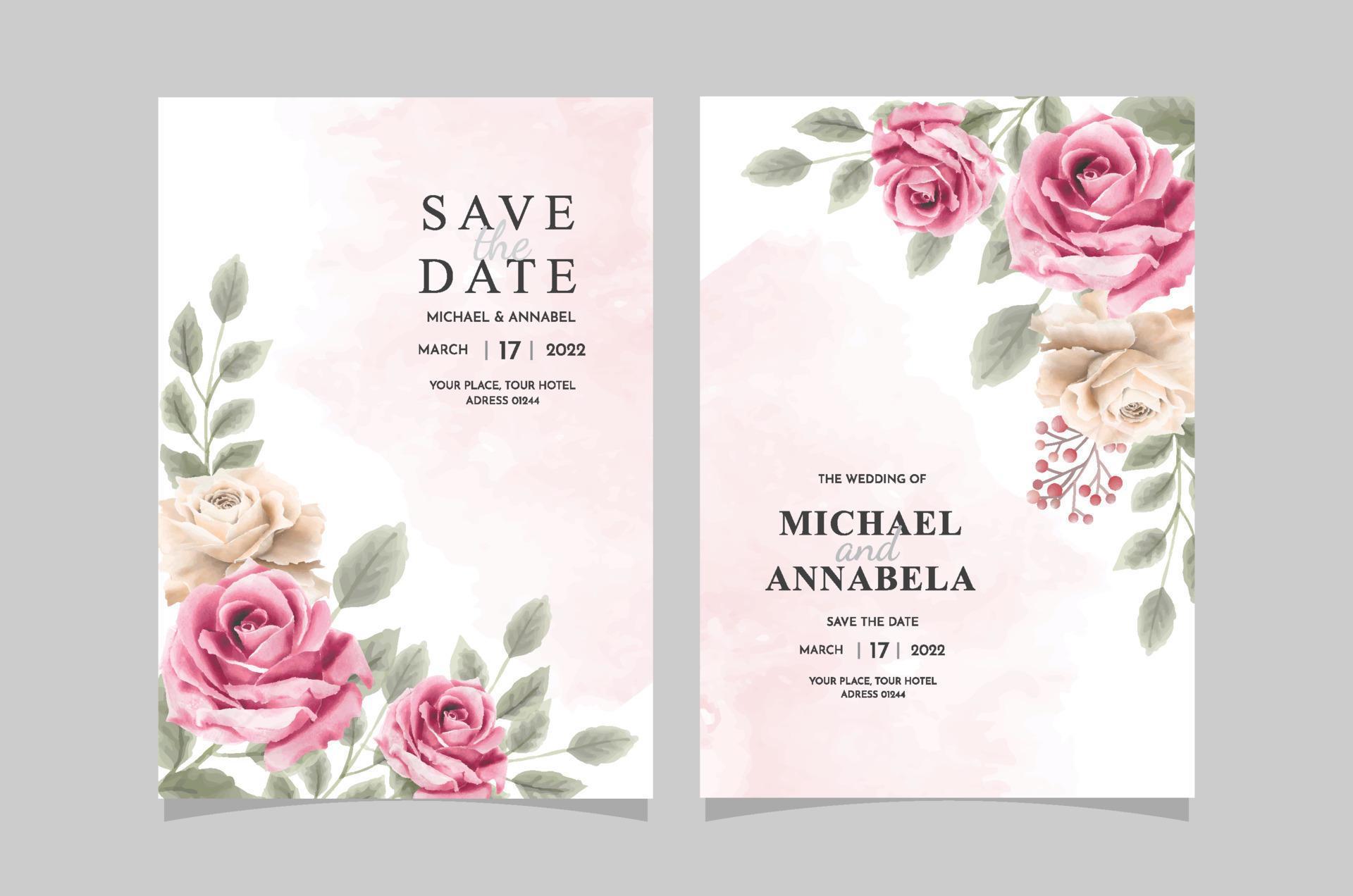 Floral wedding invitation template with beautiful flowers Stock Free