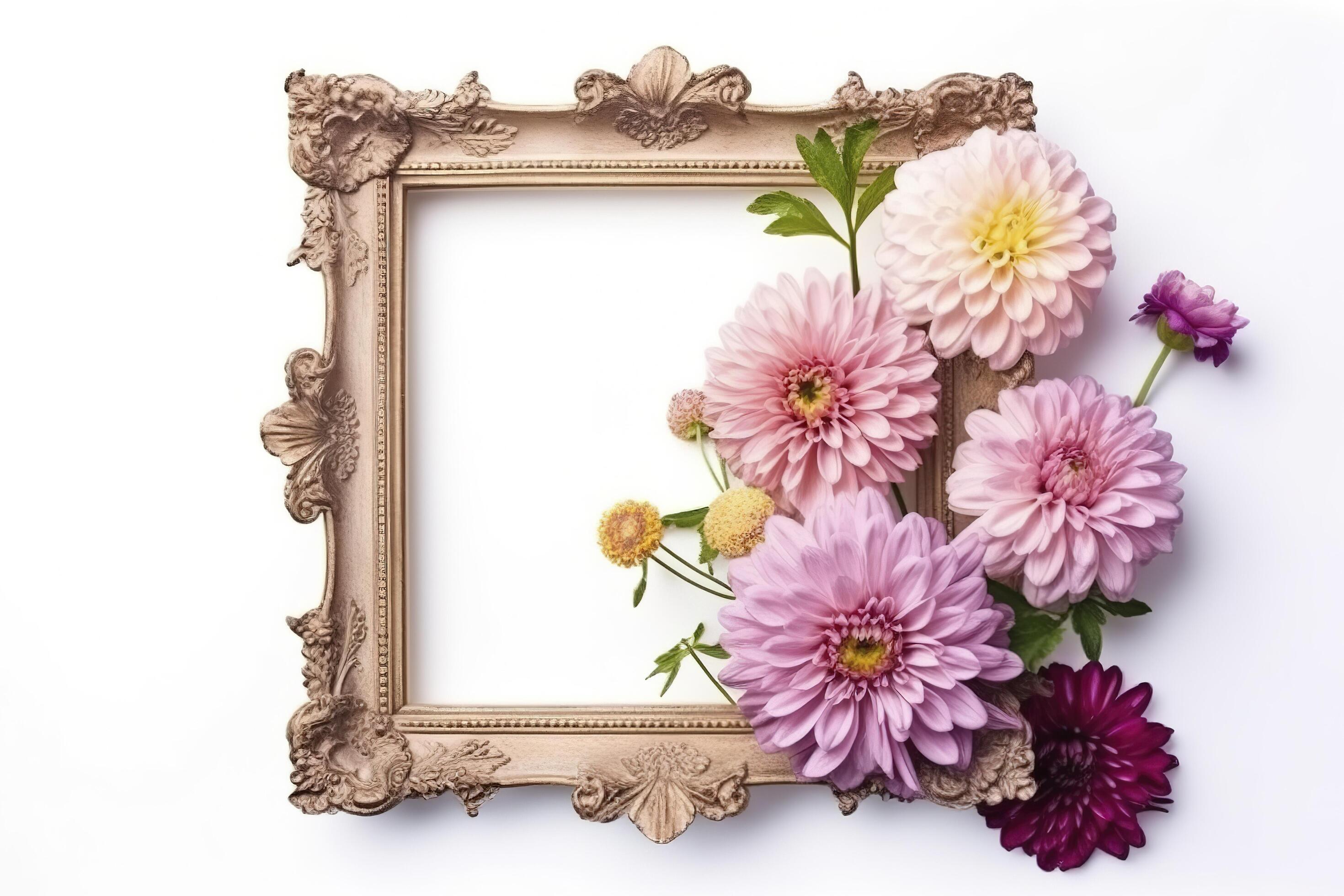 empty frame Vintage Frame With Flower decoration around frame. Stock Free