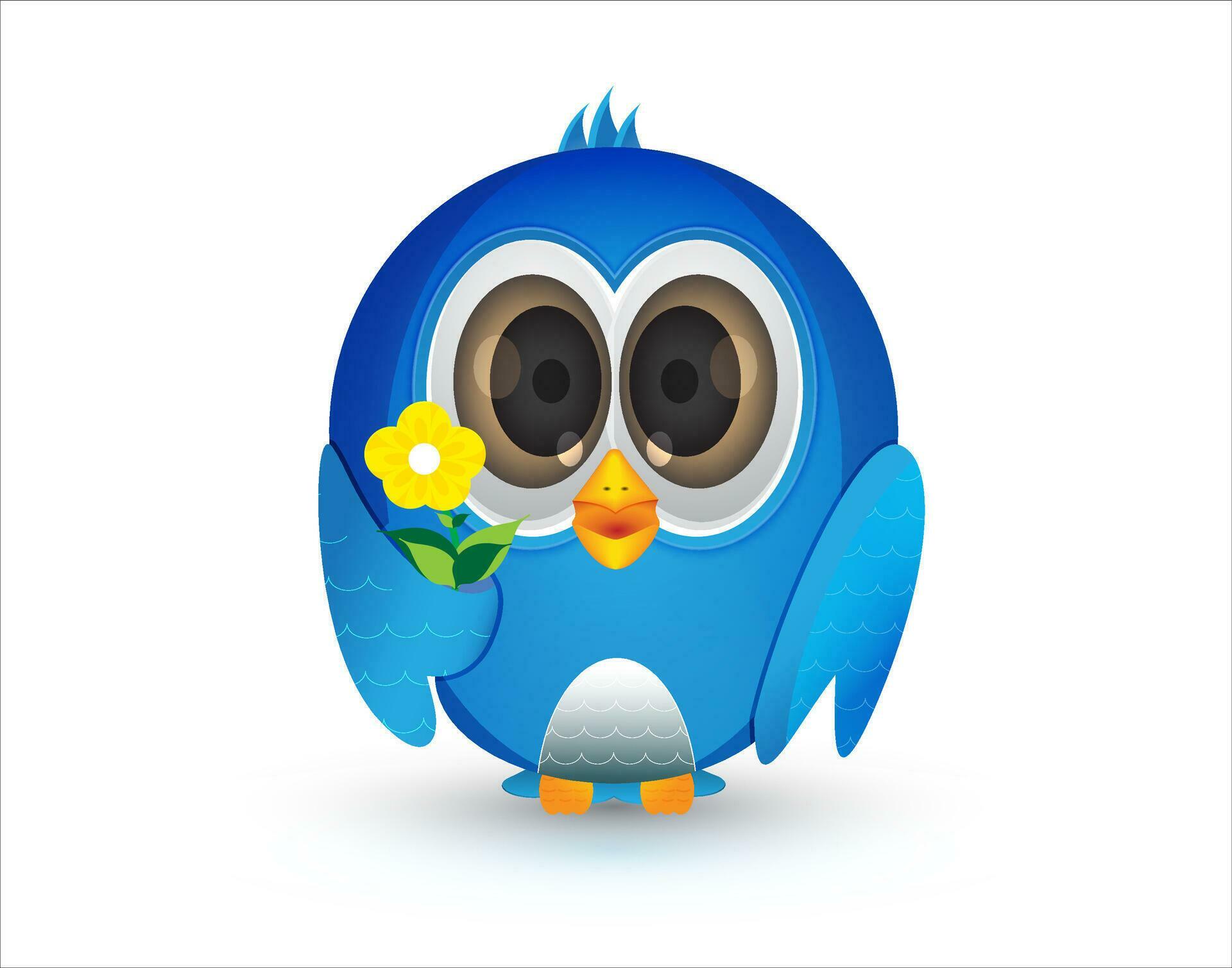 cute blue little bird holding a flower Stock Free