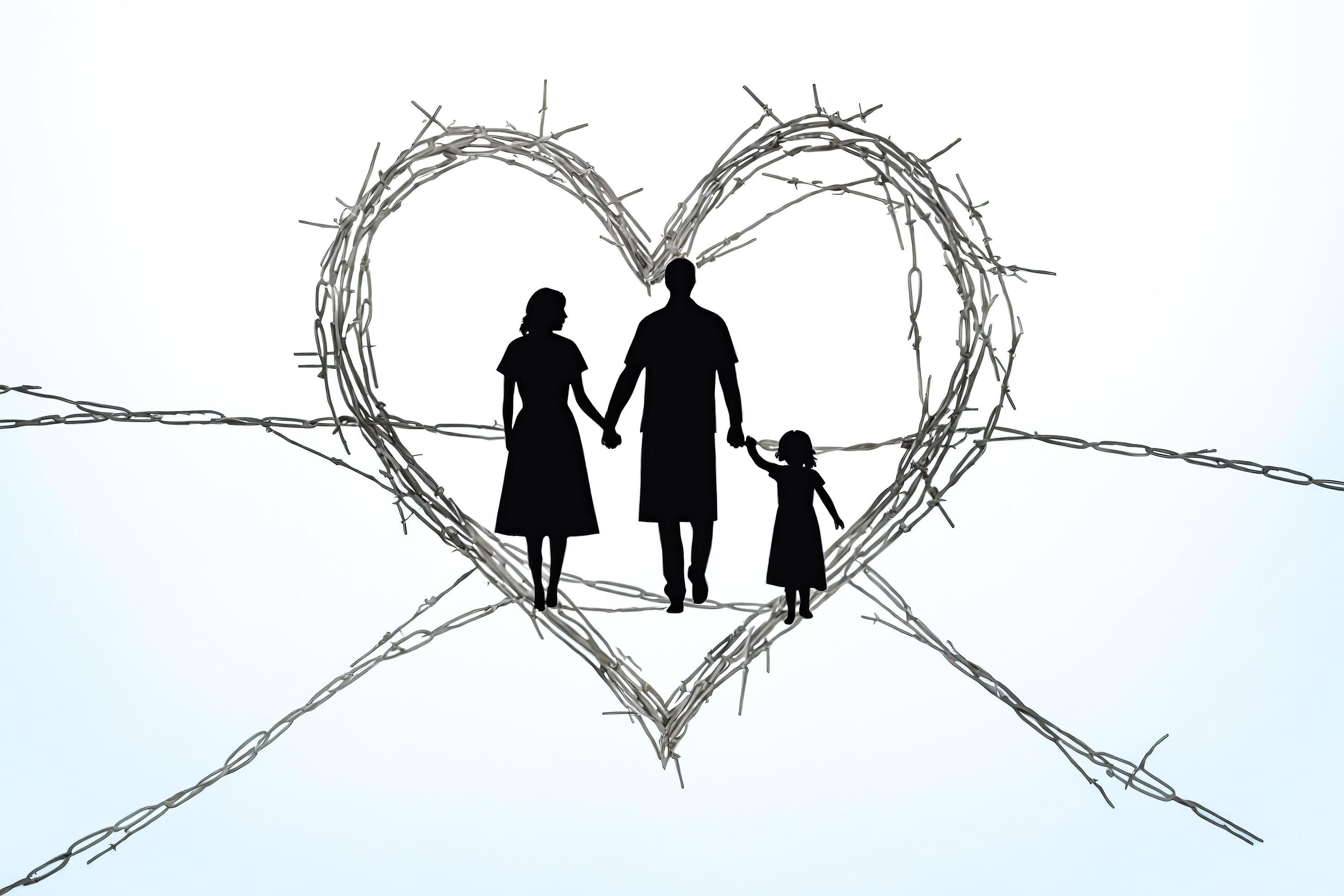 Family trapped in a barbed wire heart Stock Free