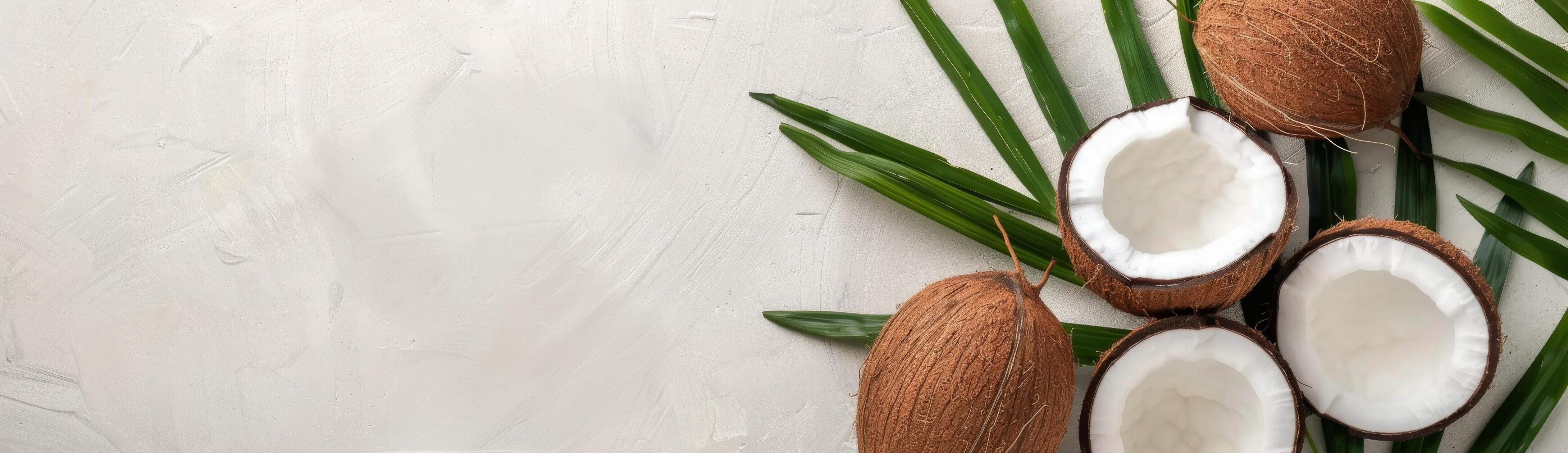 Coconut and Palm Leaves on White Background Stock Free