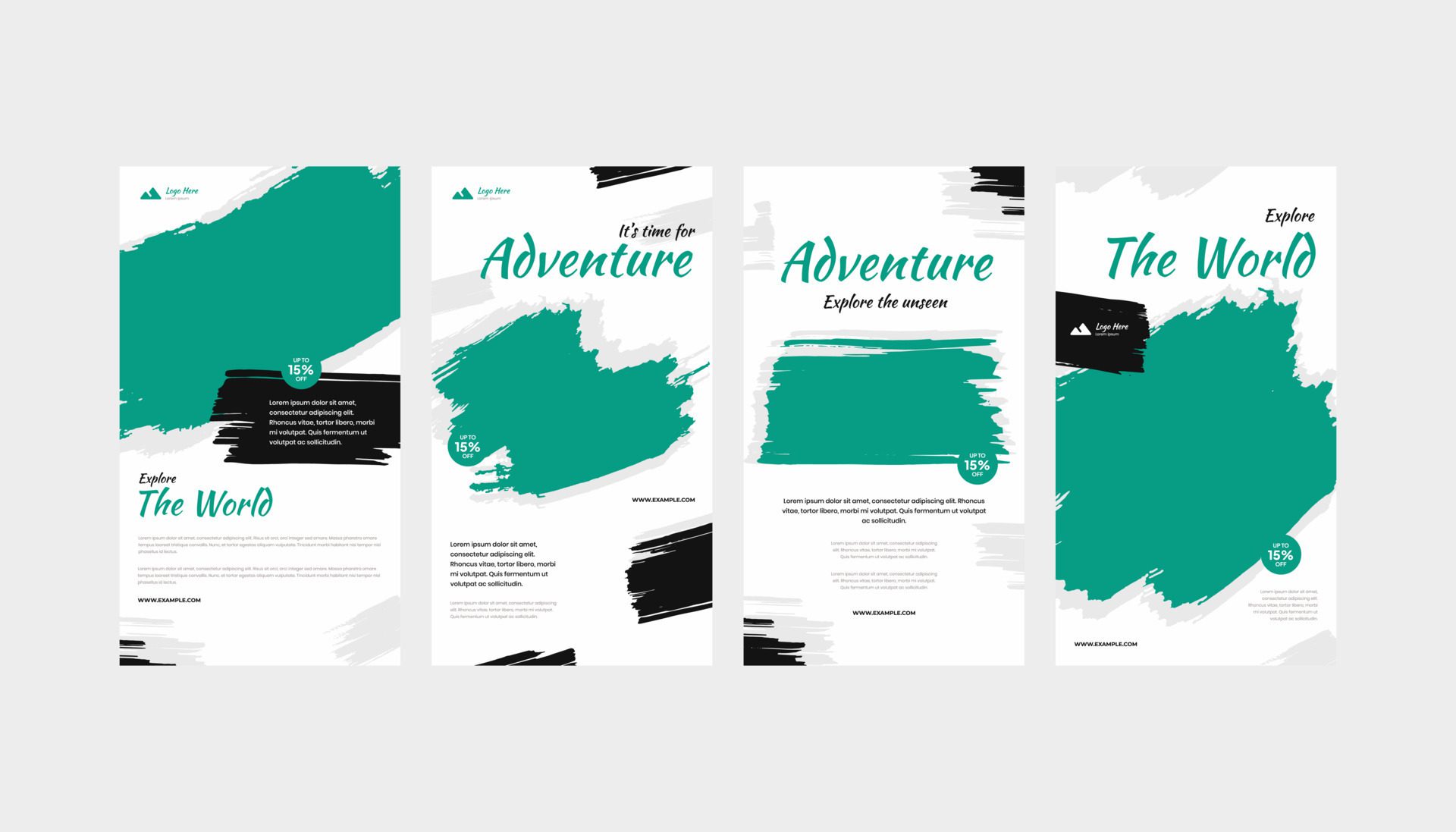 Set of holiday travel adventure roll up standee banner for flyer and social media story template Free Vector