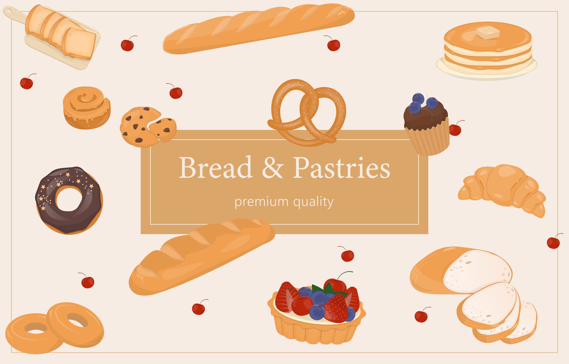 Bakery bread and pastries products banner Free Vector