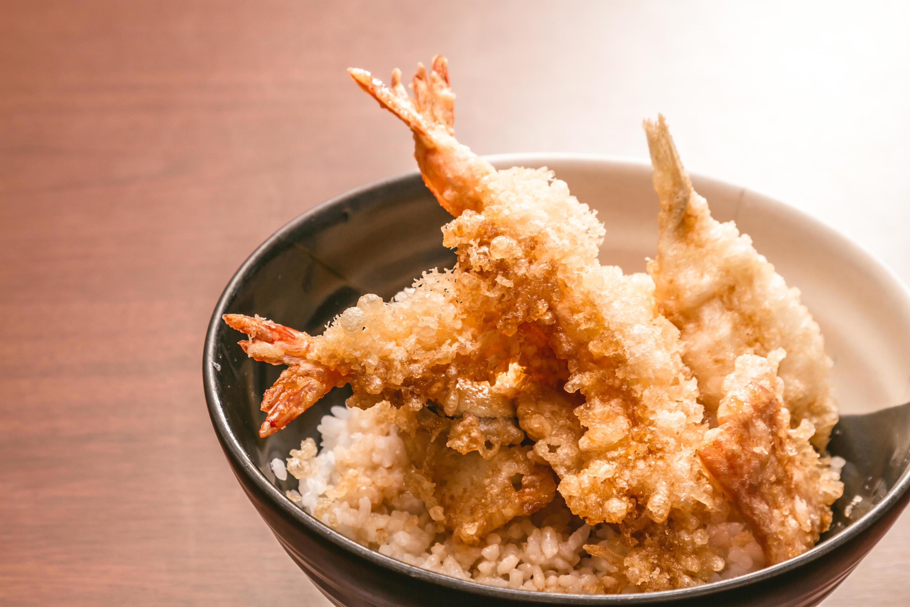 Tempura with rice in a bowl, Japanese food Stock Free