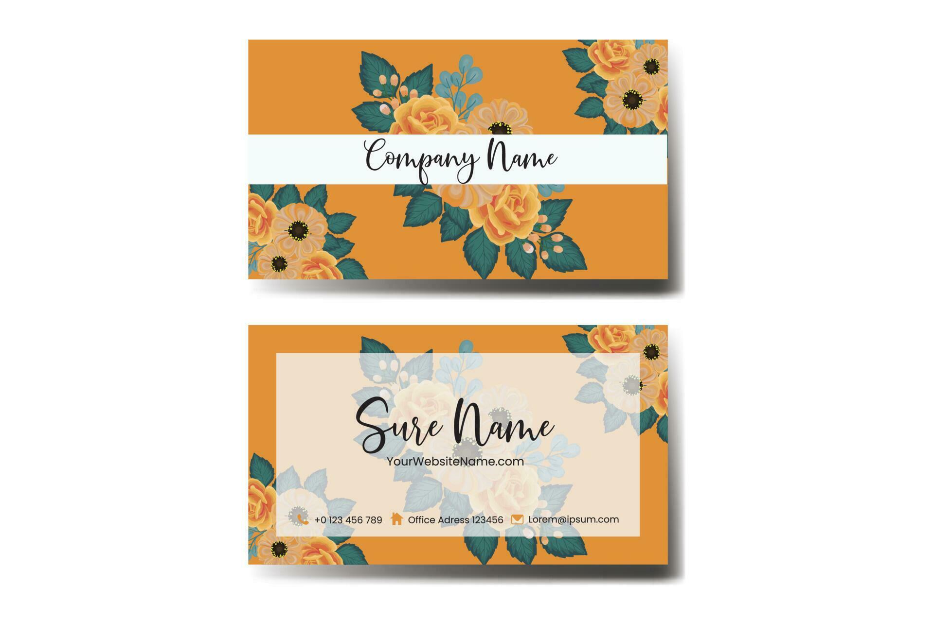 Business Card Template Orange Rose Flower Watercolor Stock Free