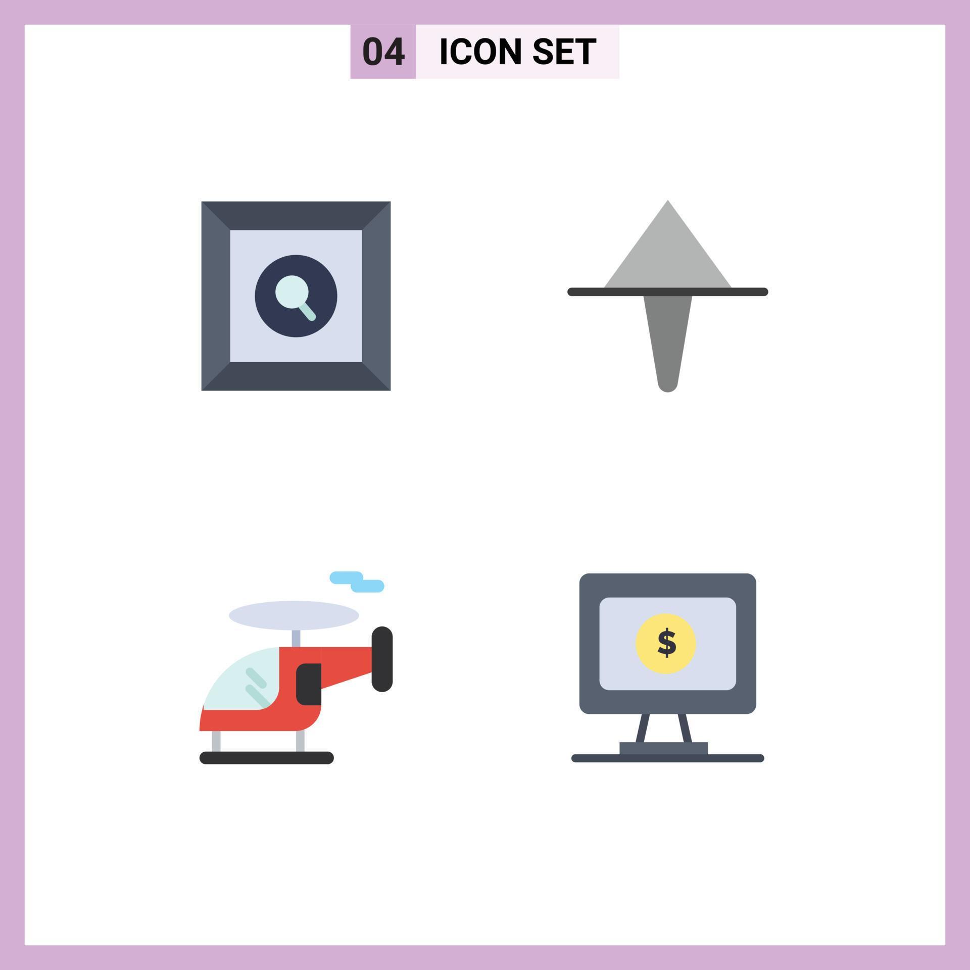 Set of 4 Commercial Flat Icons pack for box monitor arrow helicopter online Editable Vector Design Elements Stock Free