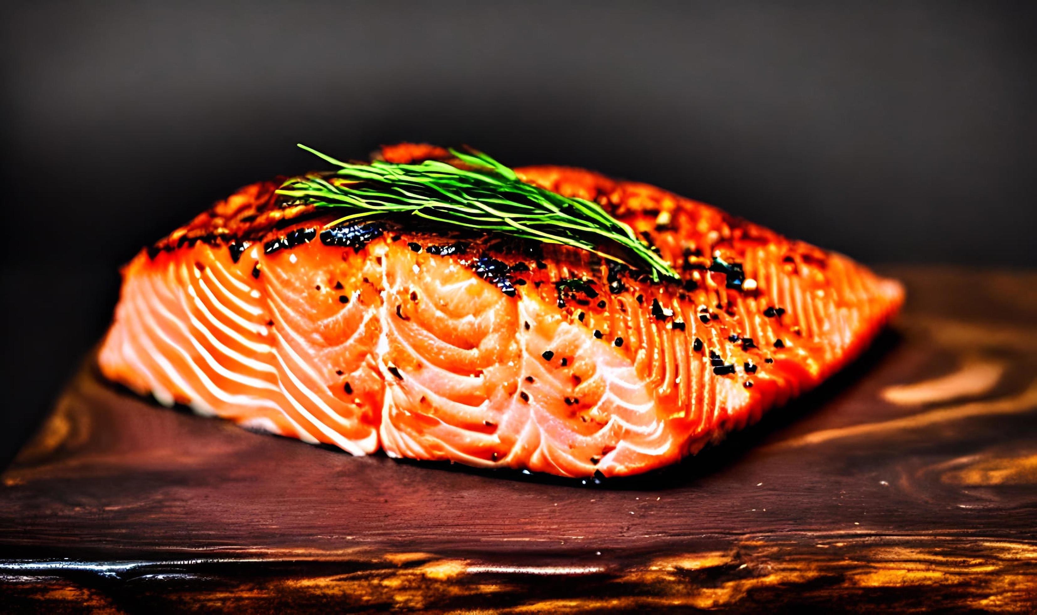 Grilled salmon. Healthy food baked salmon. Hot fish dish. Stock Free