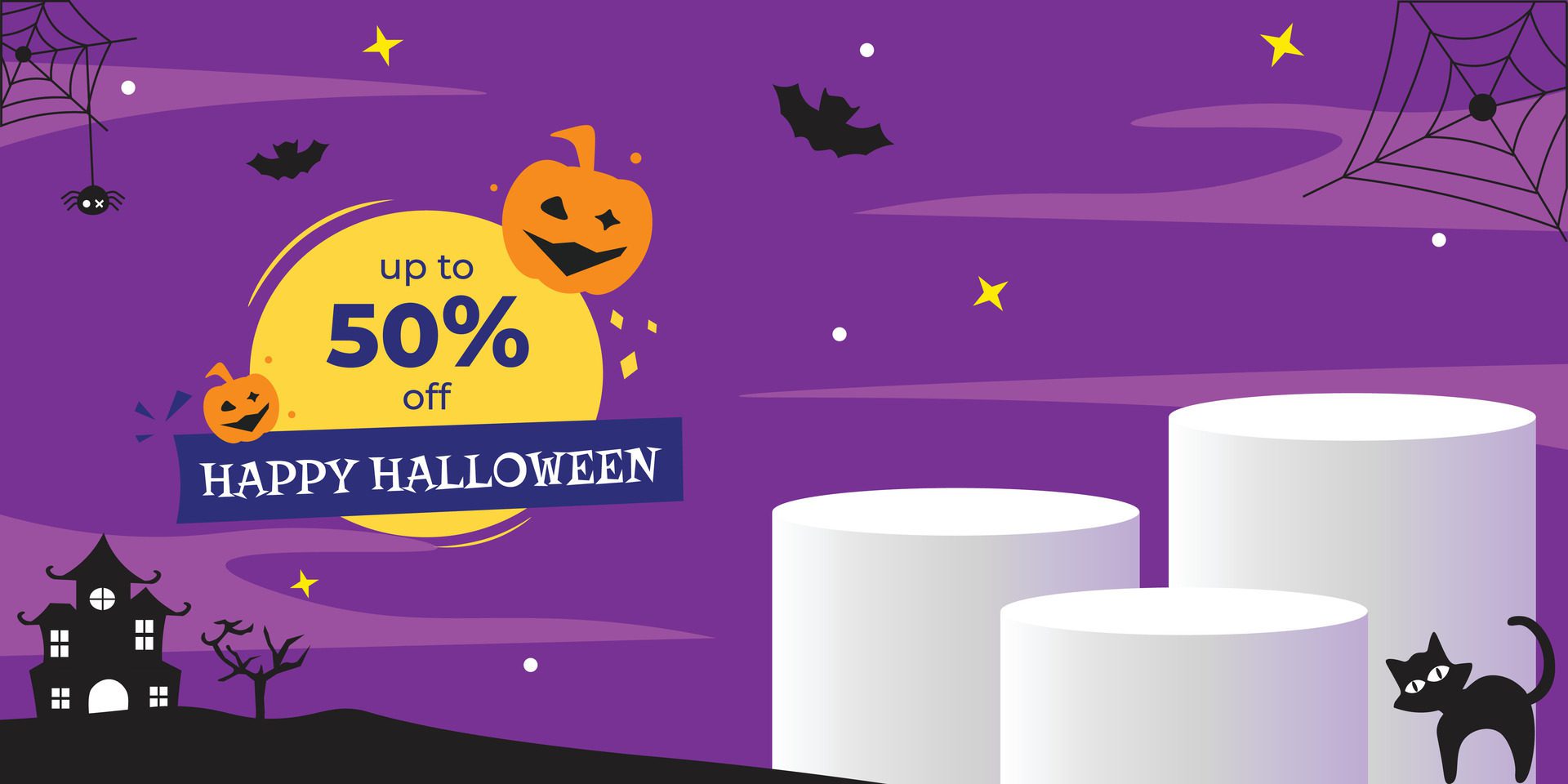 Halloween sale promo banner template with blank product podium Free Vector