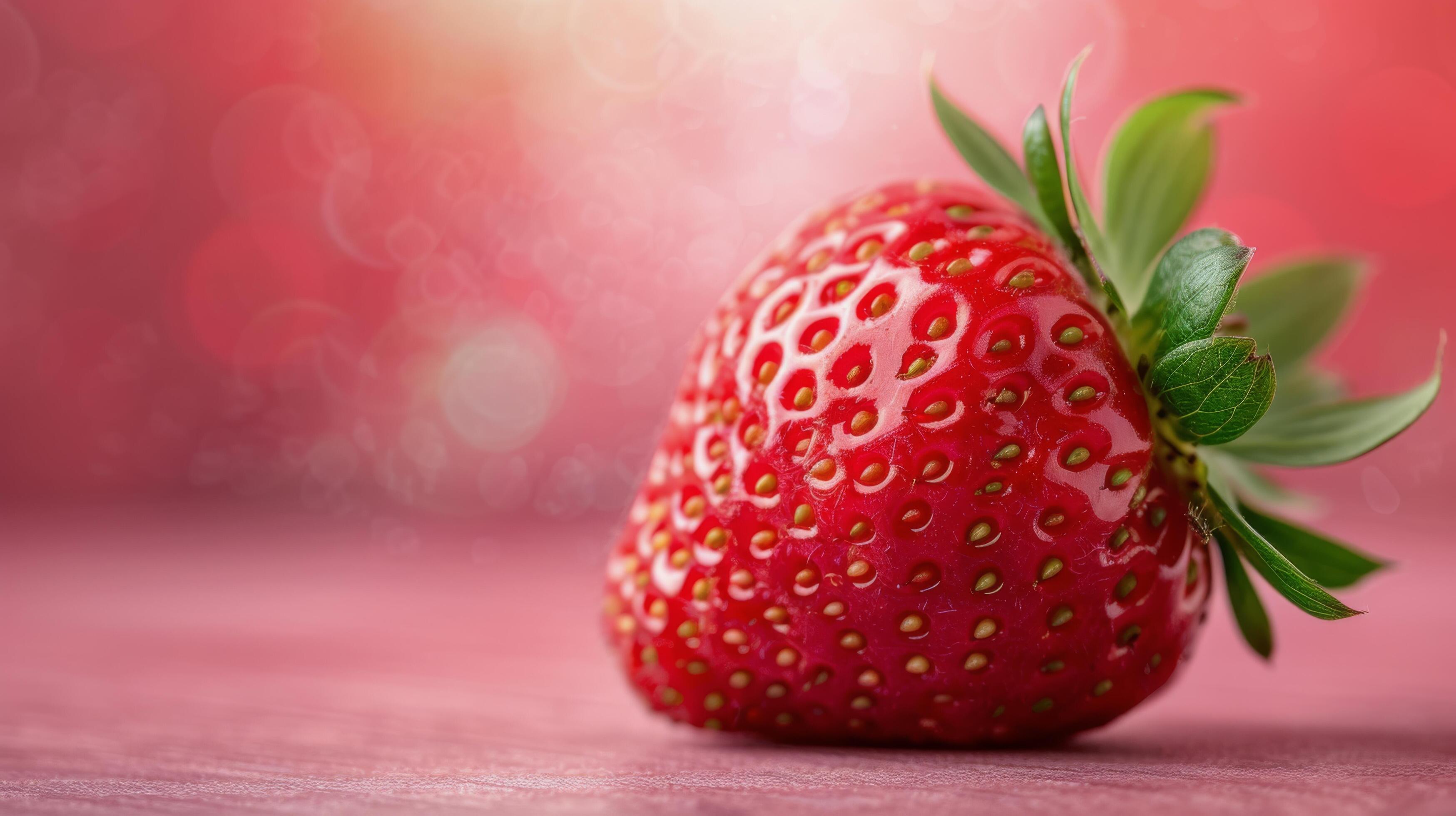 Fresh Red Strawberry Close Up Against a Smooth Red Background Stock Free