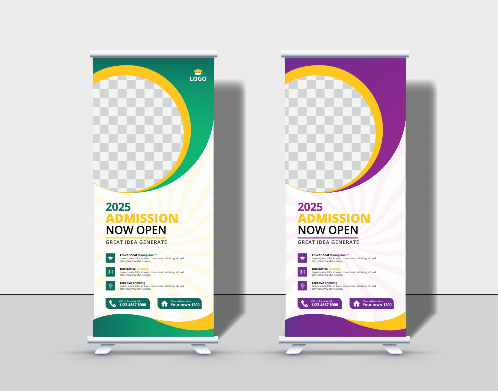 Modern Back to school admission roll up banner template Vector, school admission roll up banner design for school, college, university, coaching center Free Vector