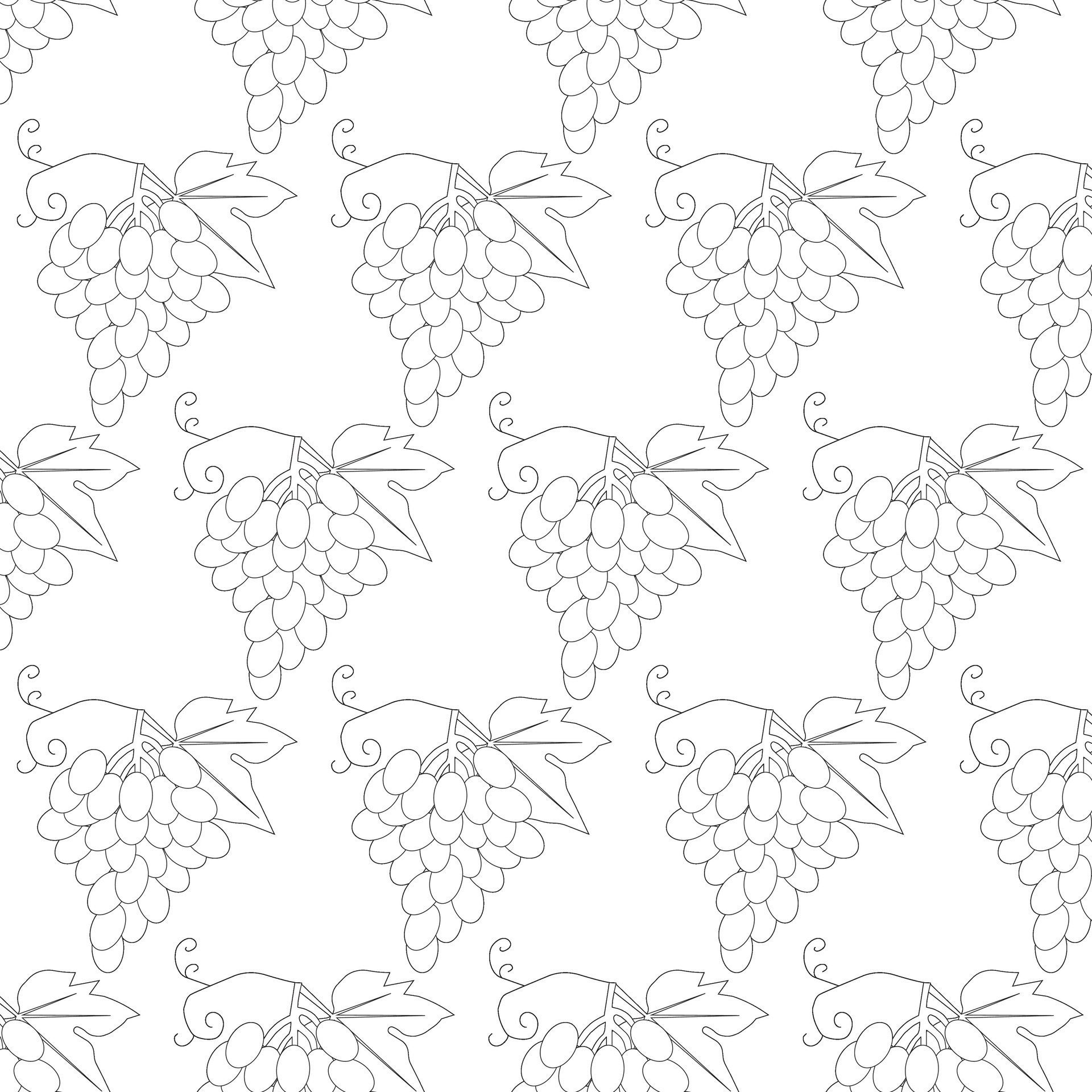 Grape branch with laza and leaves. Ripe bunch, juicy grape fruit. Doodle style. Seamless pattern. illustration. Free Vector