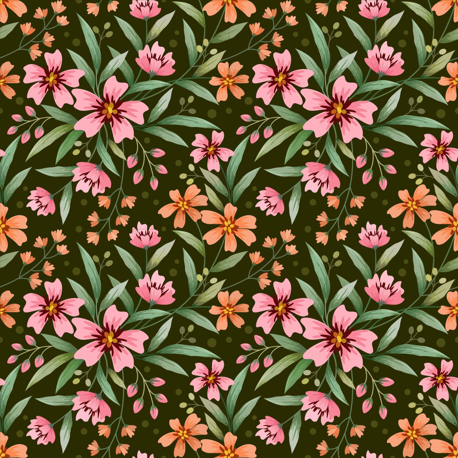 Colorful hand draw flowers seamless pattern. Stock Free