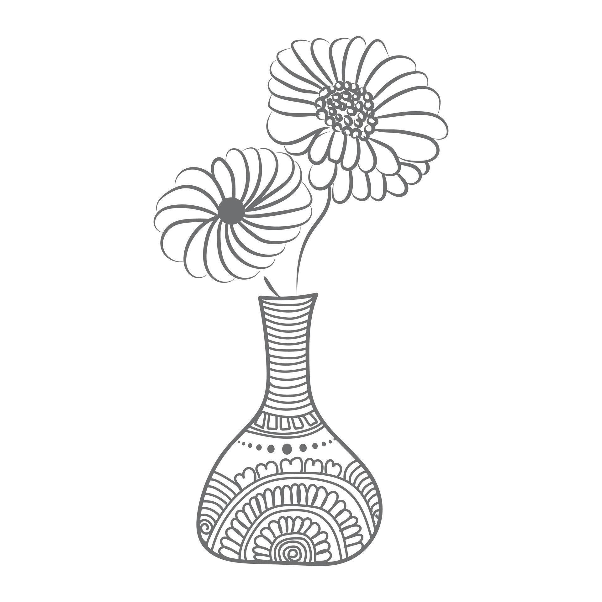 Free vector art and hand drawing flower art black and white flat design with vase Stock Free