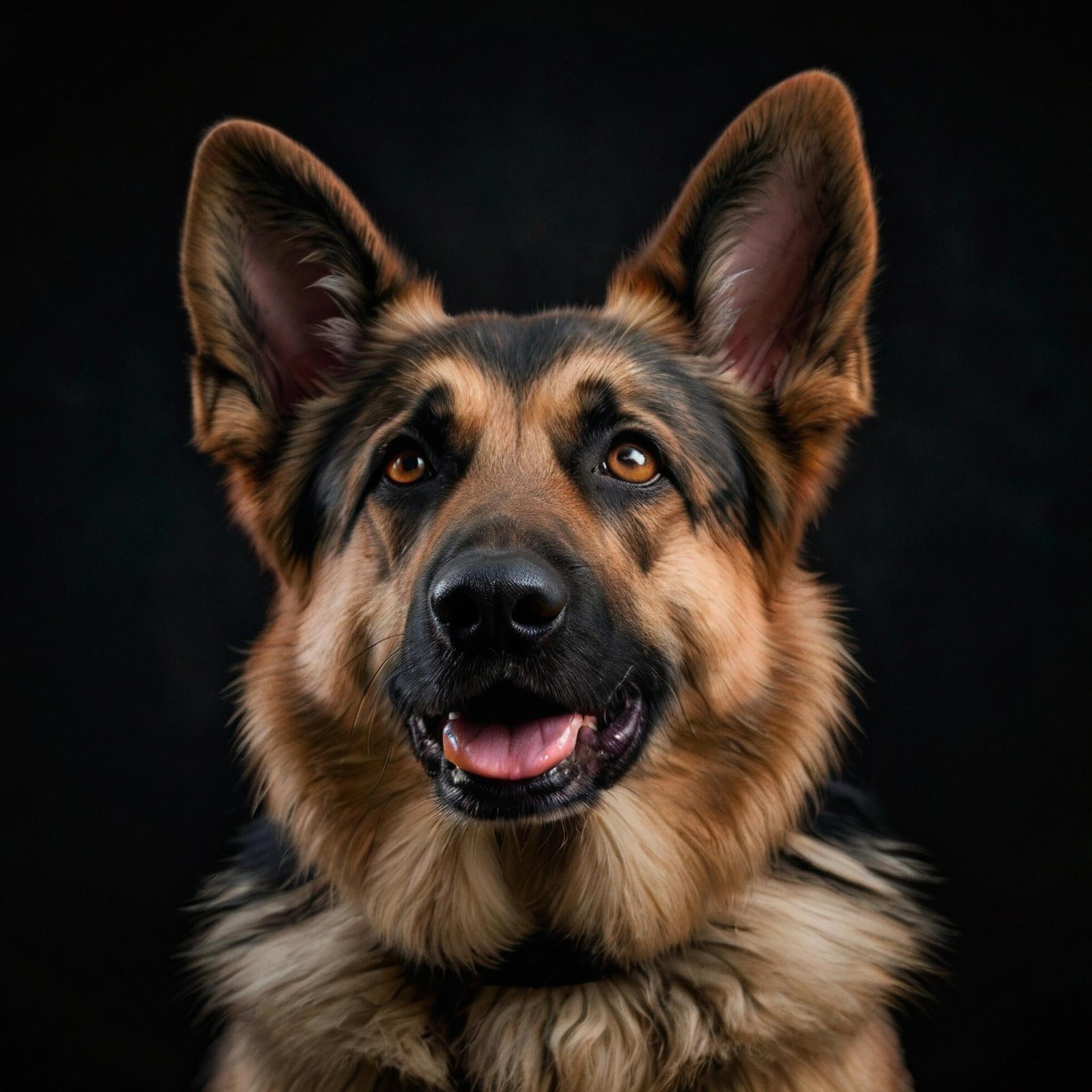 Wild German shepherd guard Dog black background Stock Free