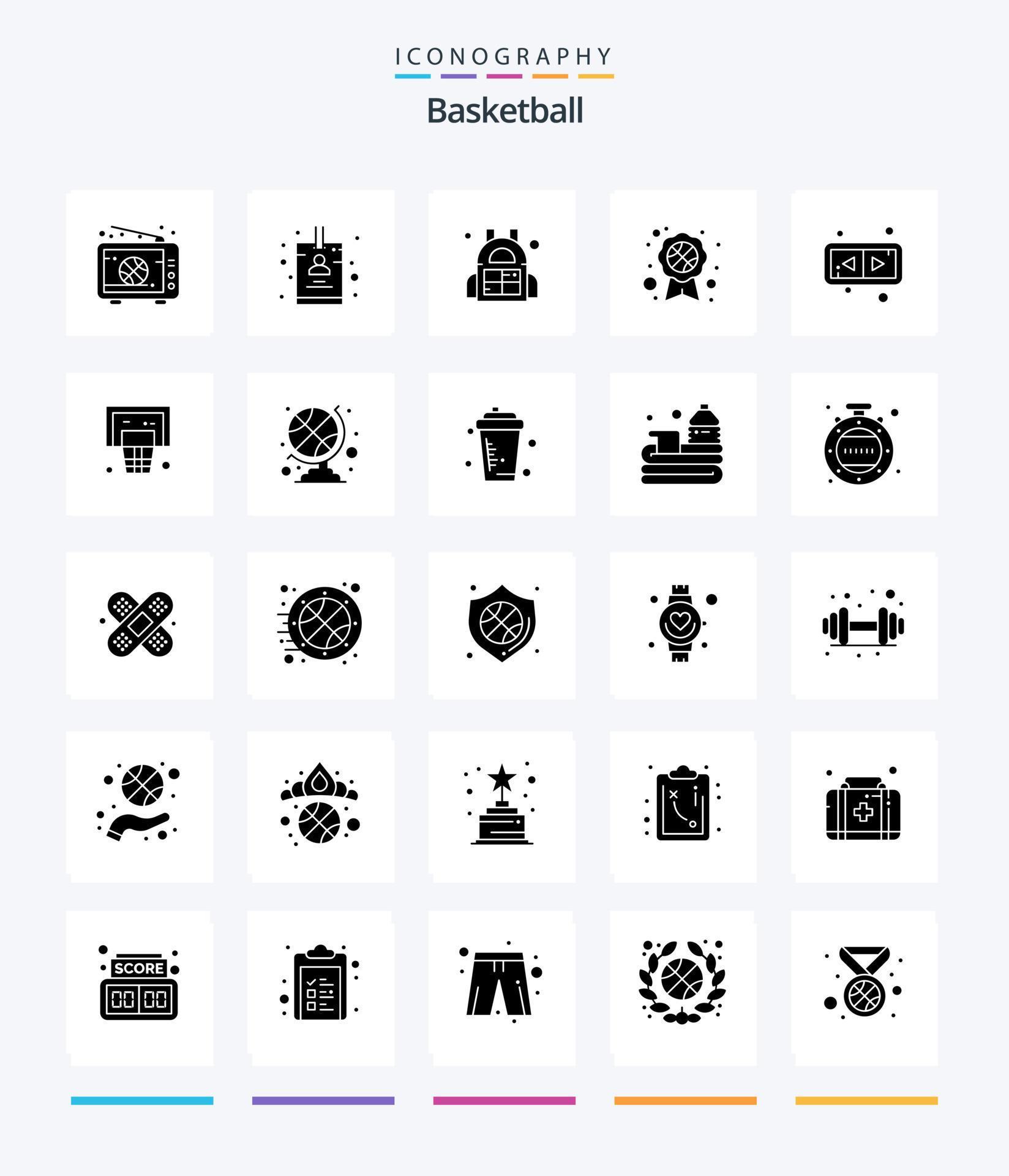 Creative Basketball 25 Glyph Solid Black icon pack Such As basket. flip. bag. arrows. badge Stock Free