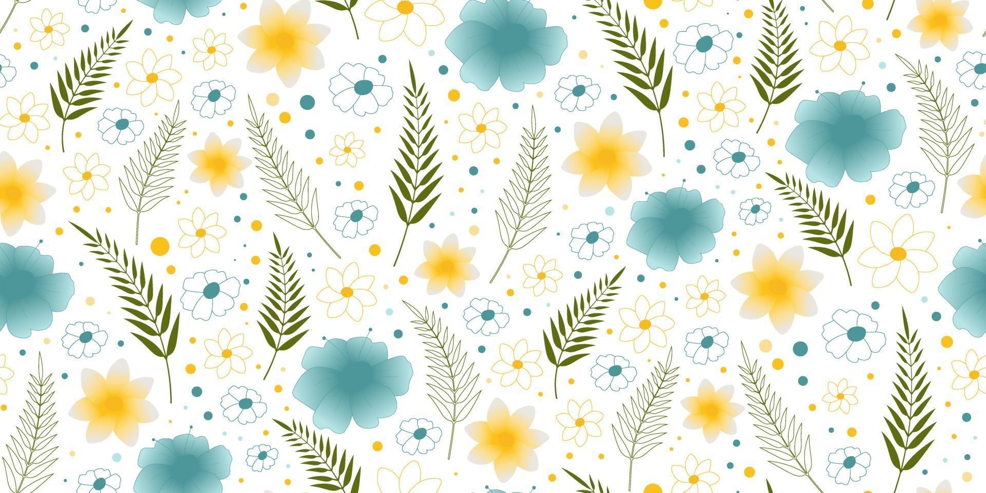 Beach cheerful seamless pattern with palm leaves and flowers. Perfect for wallpaper, background, wrapping paper and fabric. Stock Free