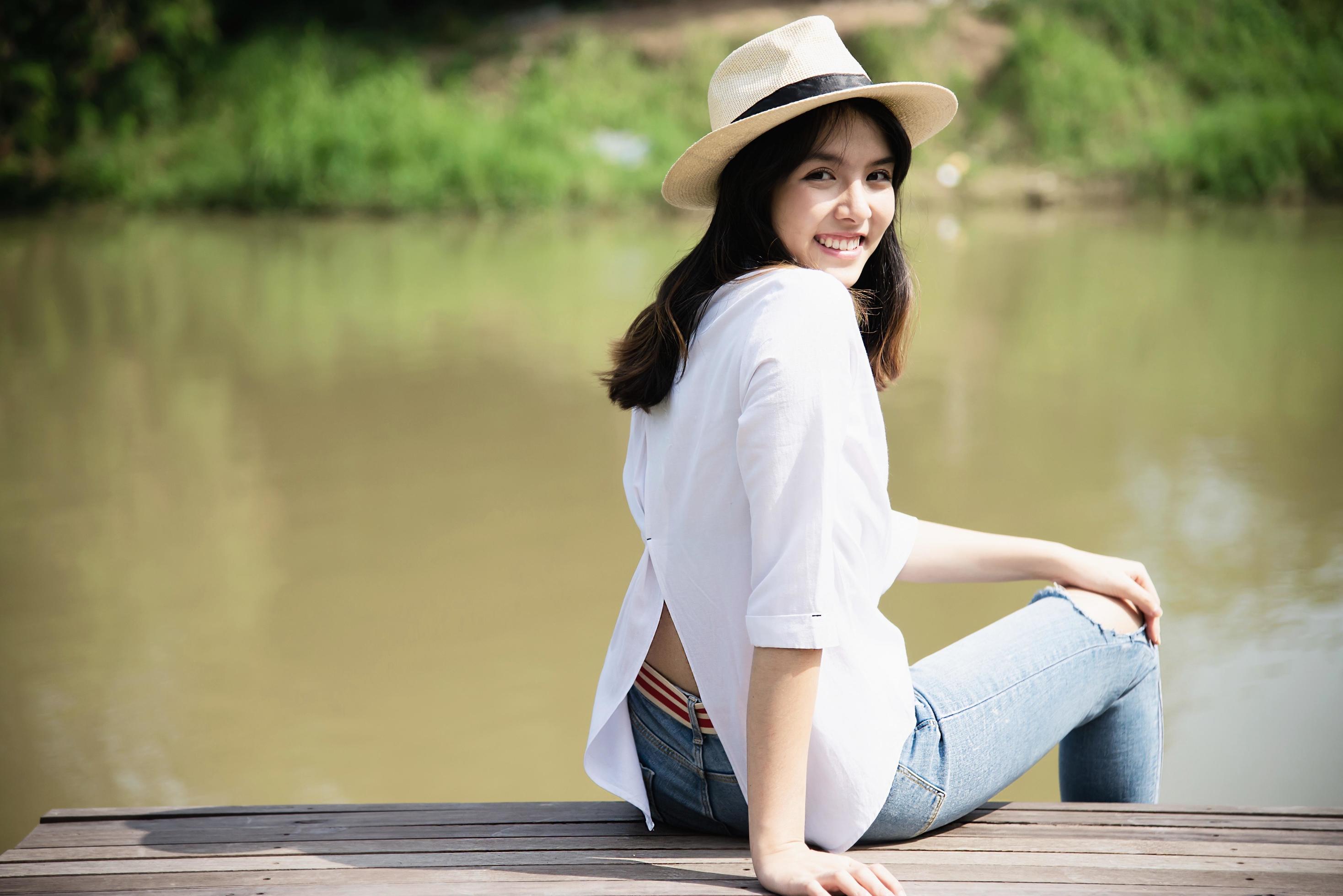 Portrait beautiful lovely young girl lady in happy lifestyle Stock Free