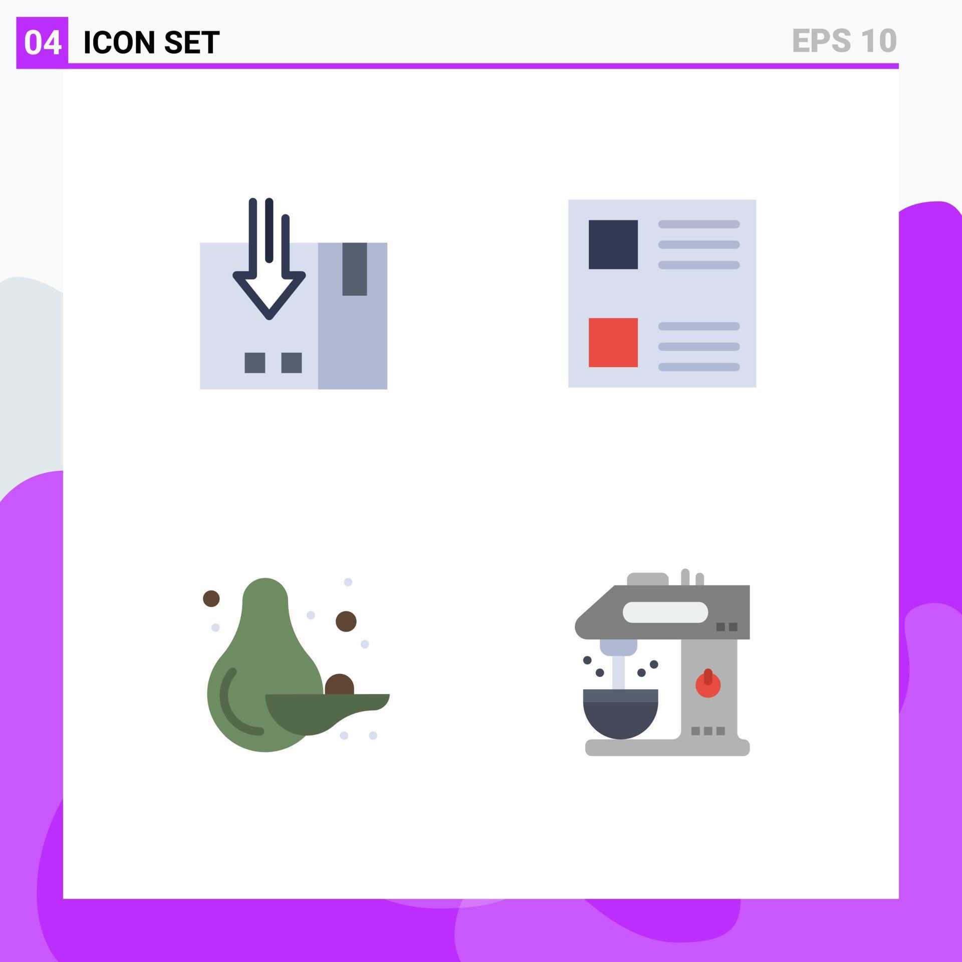 4 Universal Flat Icons Set for Web and Mobile Applications arrow fruit packing layout cafe Editable Vector Design Elements Stock Free