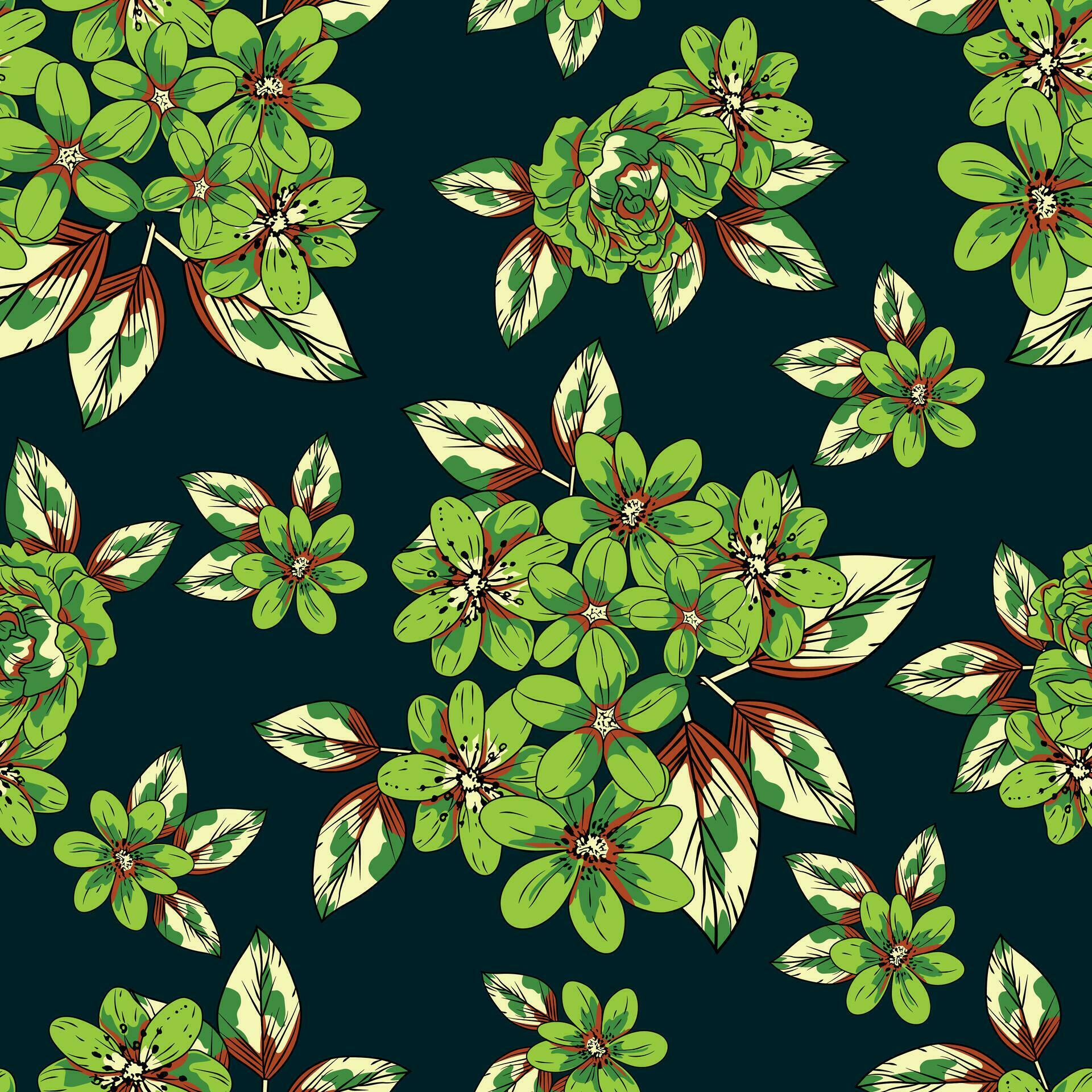 Vintage flower seamless vector pattern on dark background Stock Free