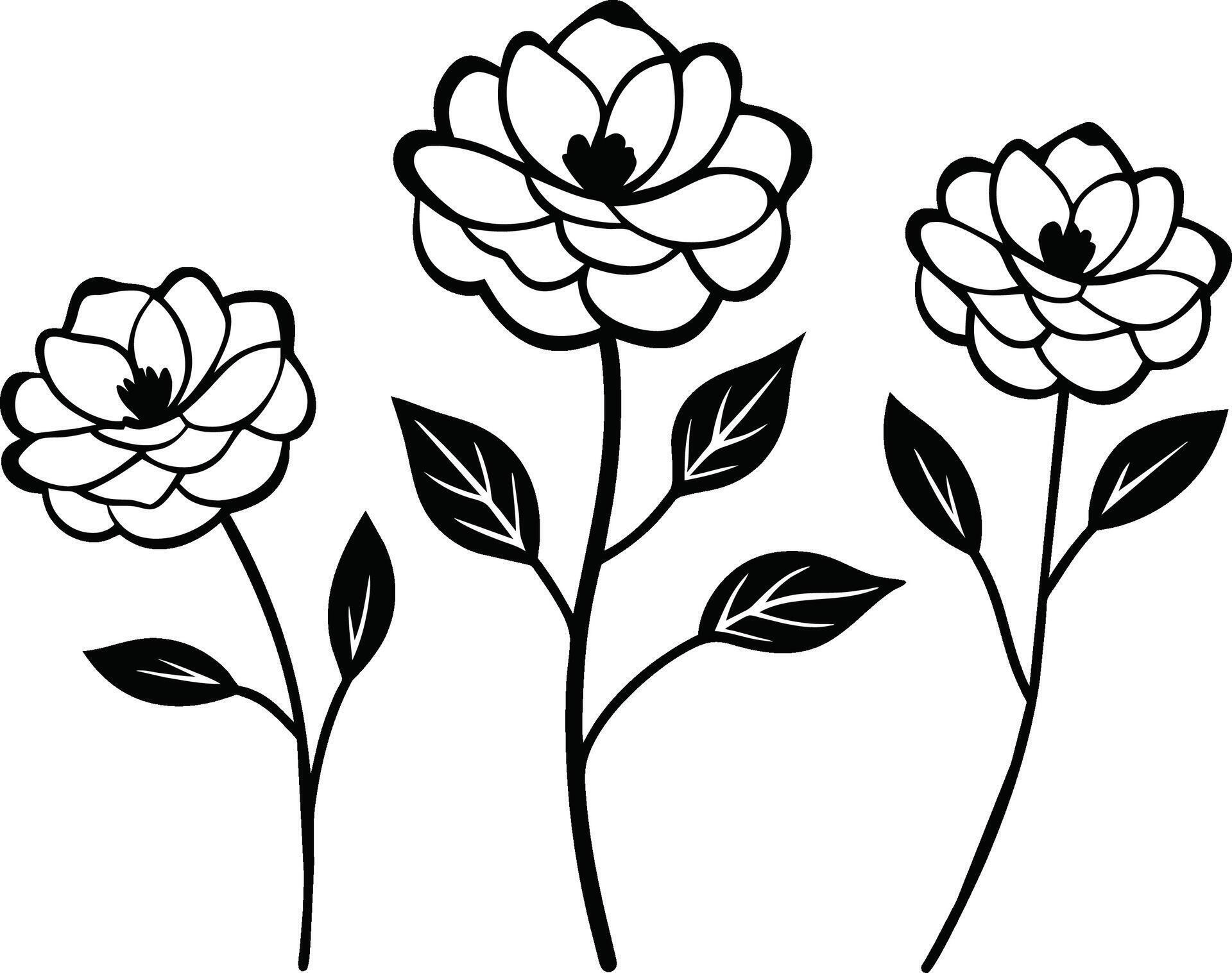 Set of Hand Drawn Line Flowers Stock Free