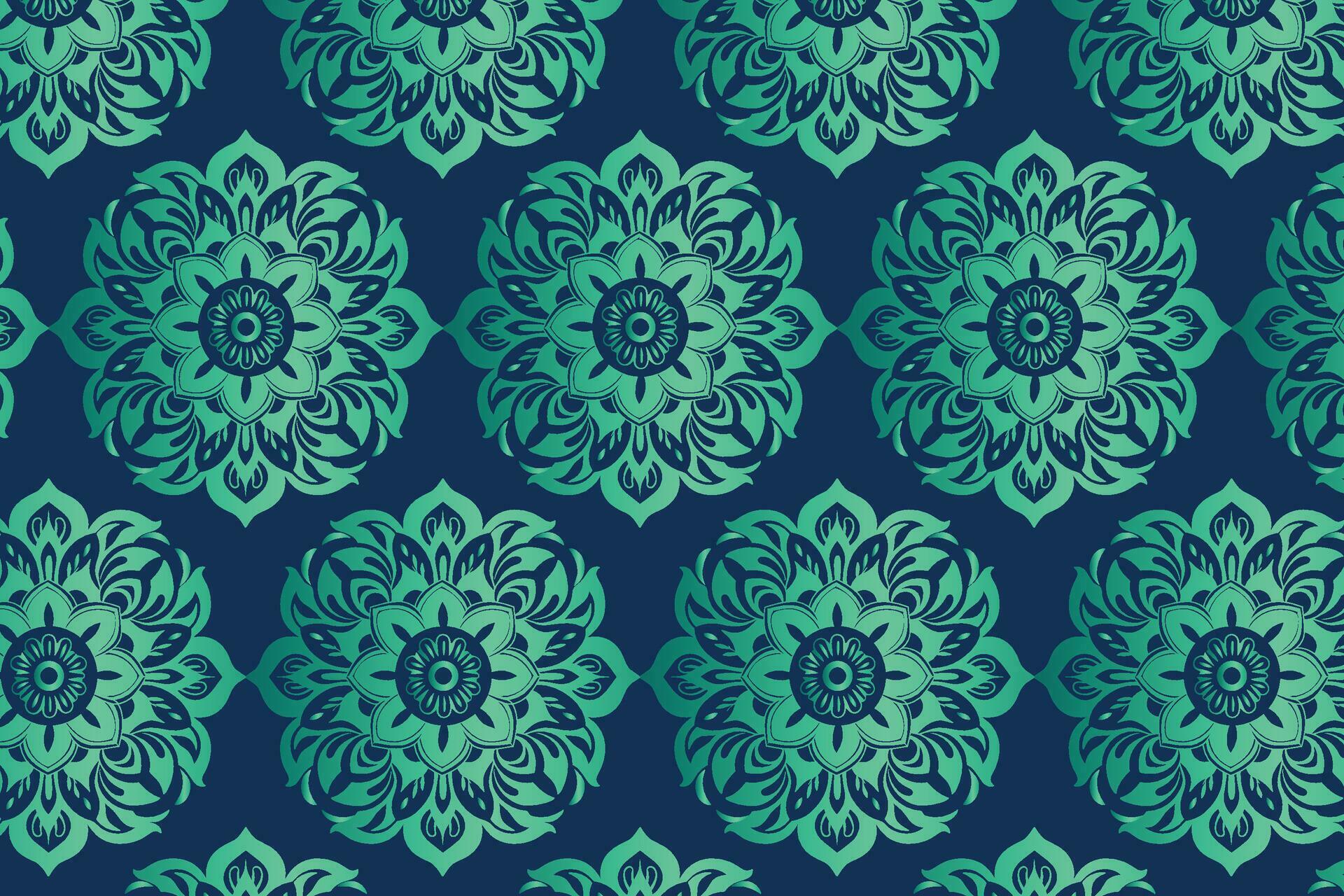 Green Floral Pattern on Dark Background with Symmetrical Central Flower Stock Free and Free SVG