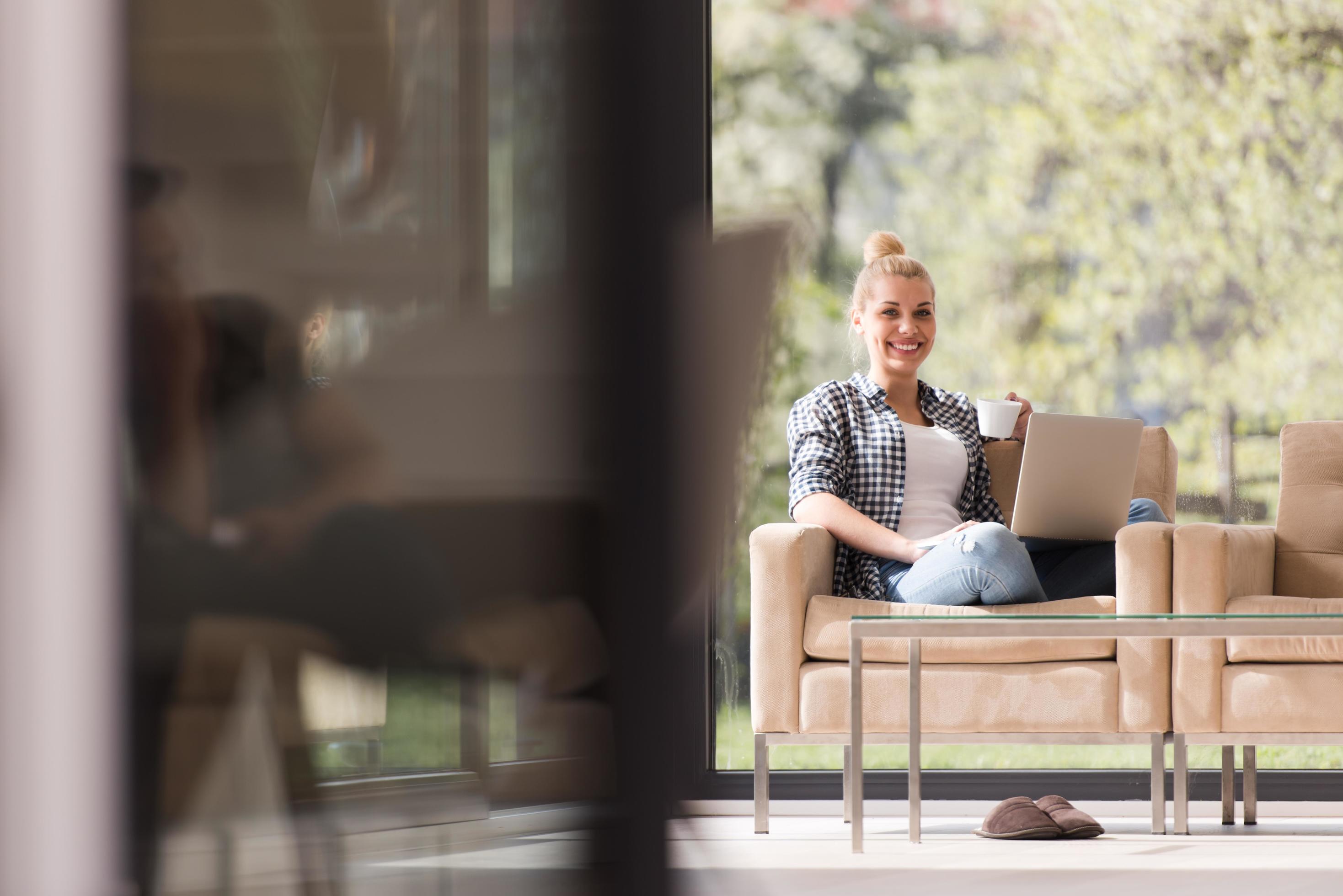 woman drinking coffee enjoying relaxing lifestyle Stock Free