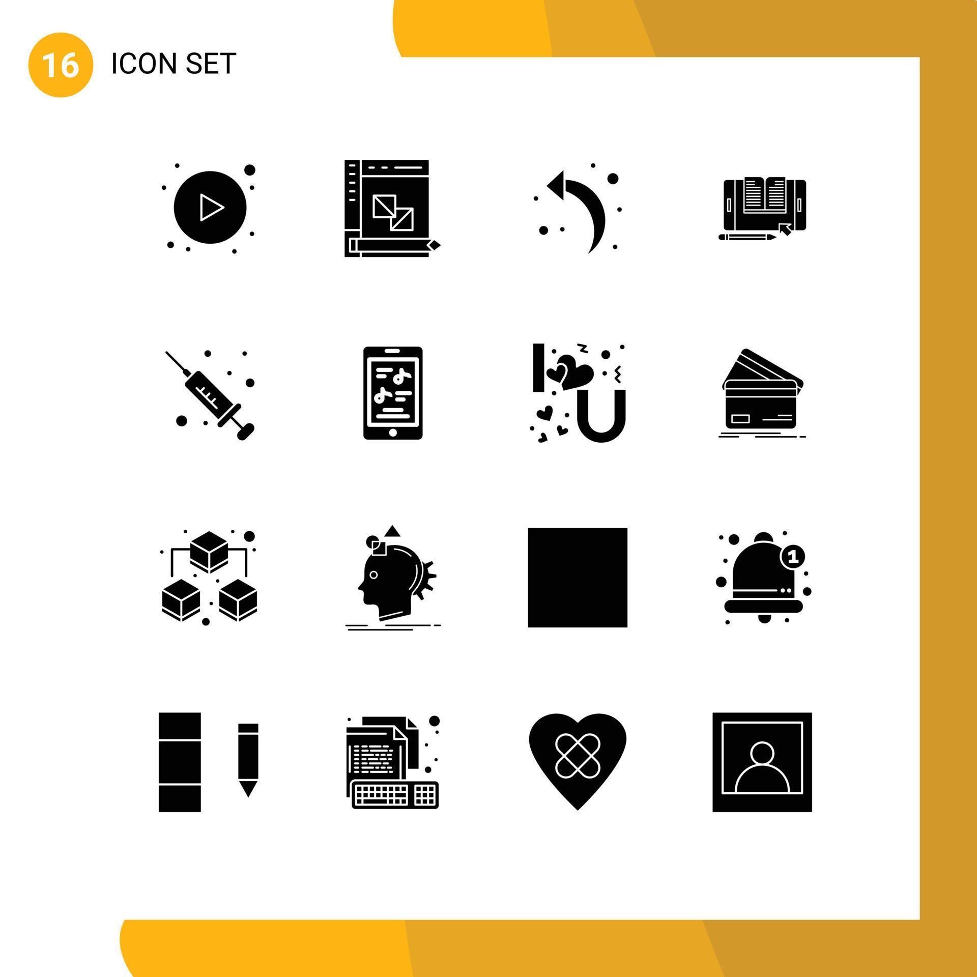 Mobile Interface Solid Glyph Set of 16 Pictograms of medical tranfer arrow tablet file Editable Vector Design Elements Stock Free