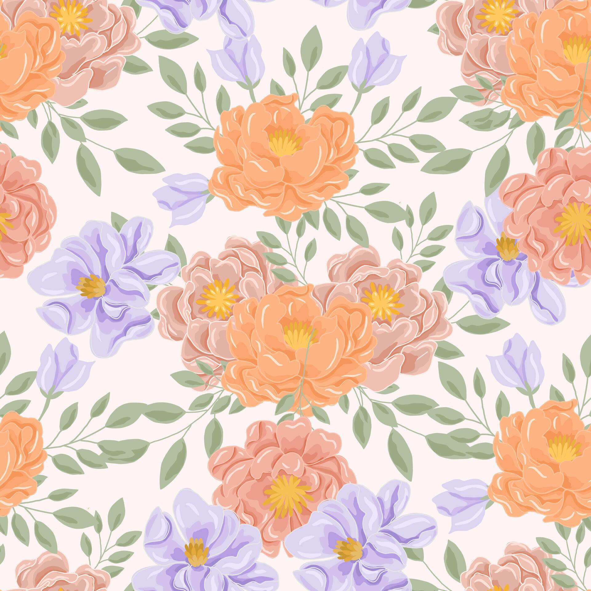 Soft Pastel Hand Drawn Rose Flower Seamless Pattern Stock Free