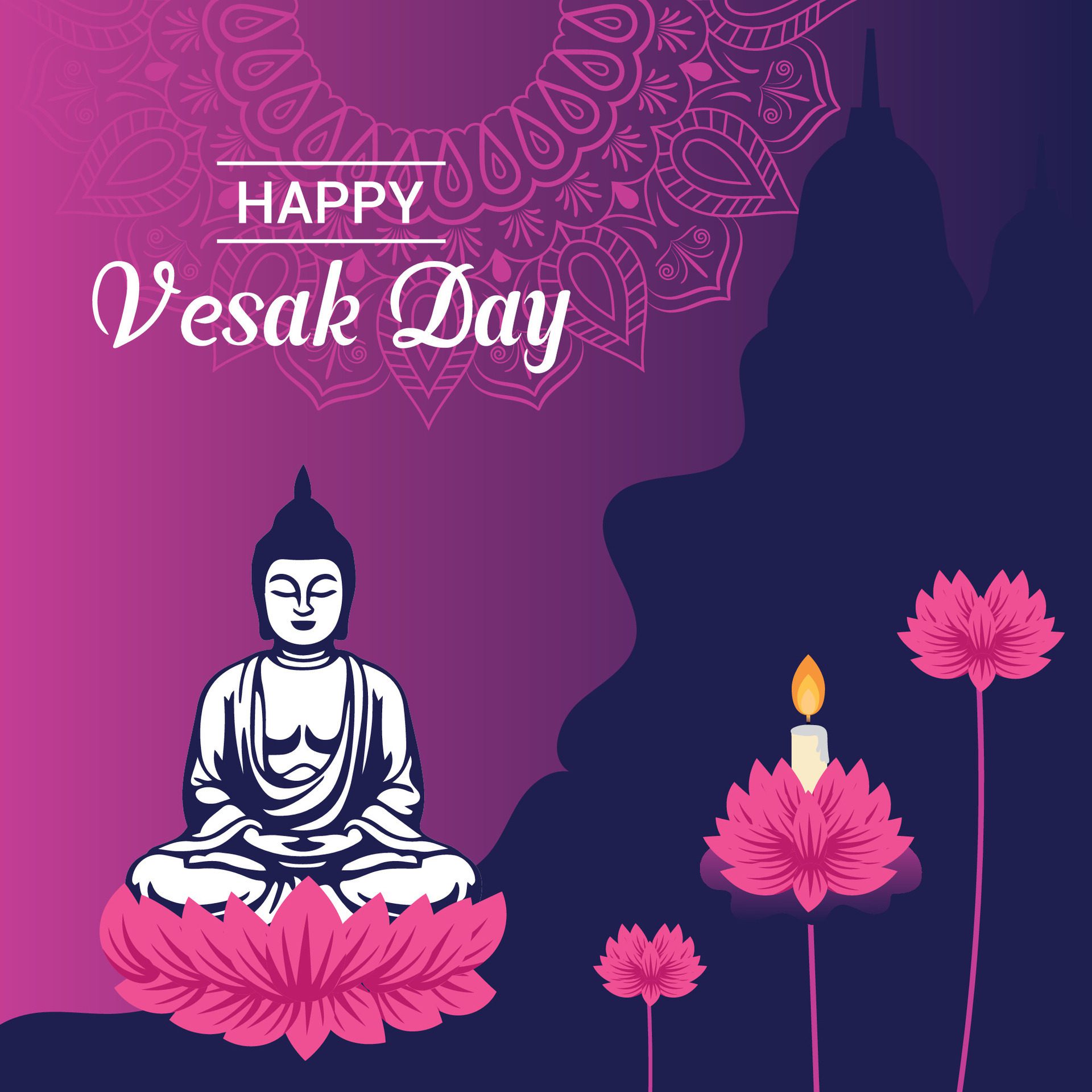 Flat vertical poster template for vesak day illustration festival celebration social media post and vesak day Banner Free Vector