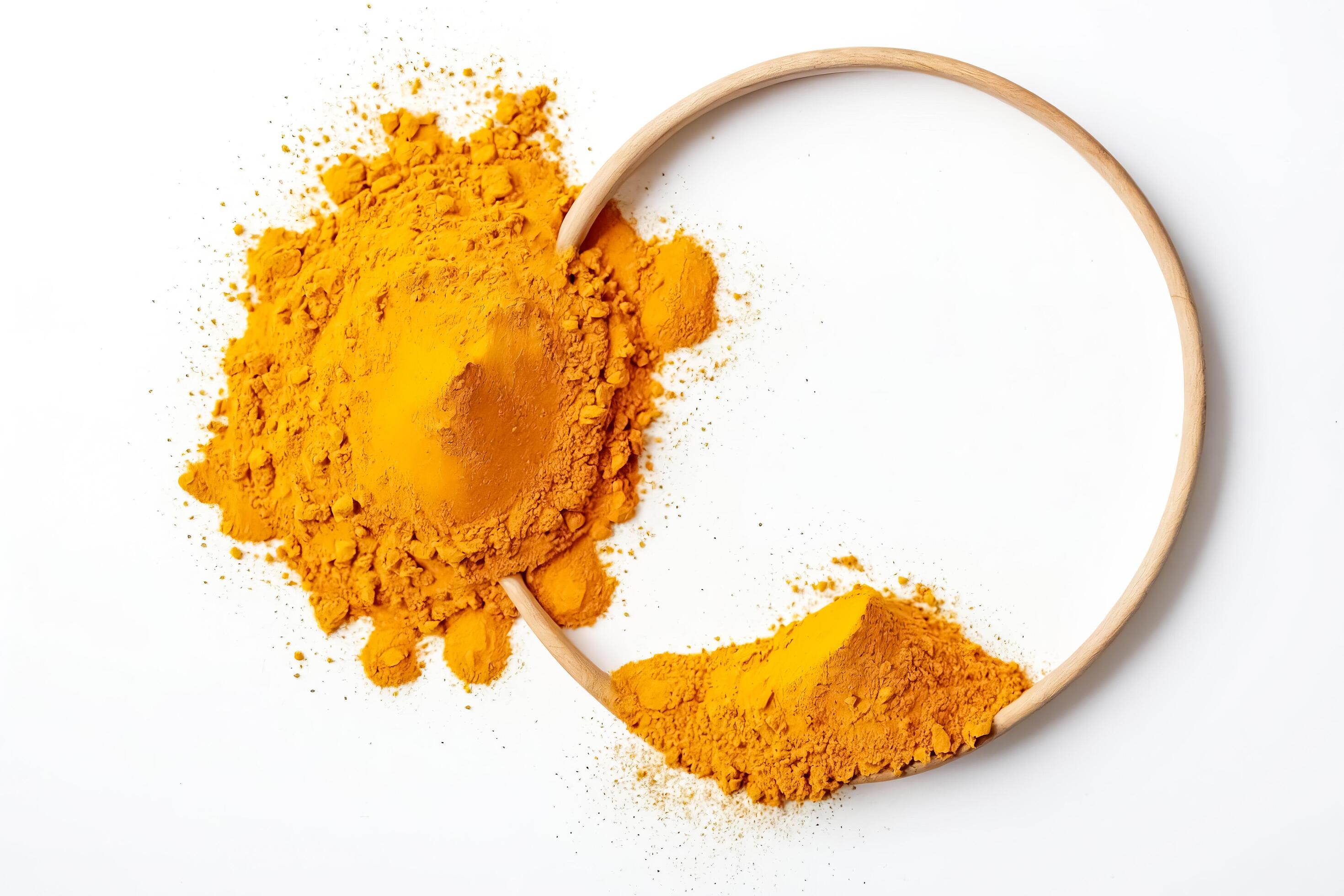 Turmeric Powder in Wooden Bowl on White Background Stock Free