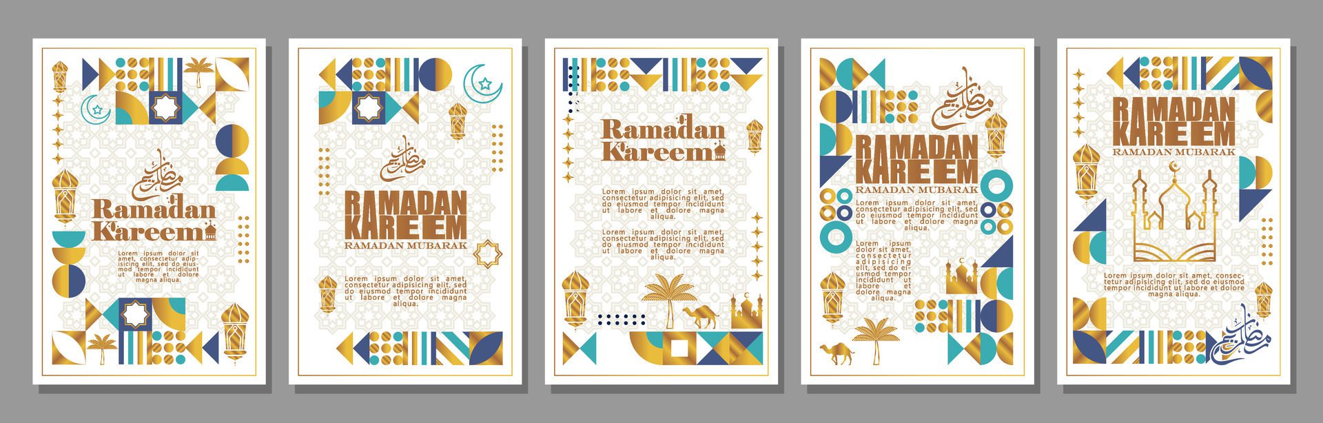 Islamic greeting card set template with ramadan for wallpaper design Poster, media banner Free Vector