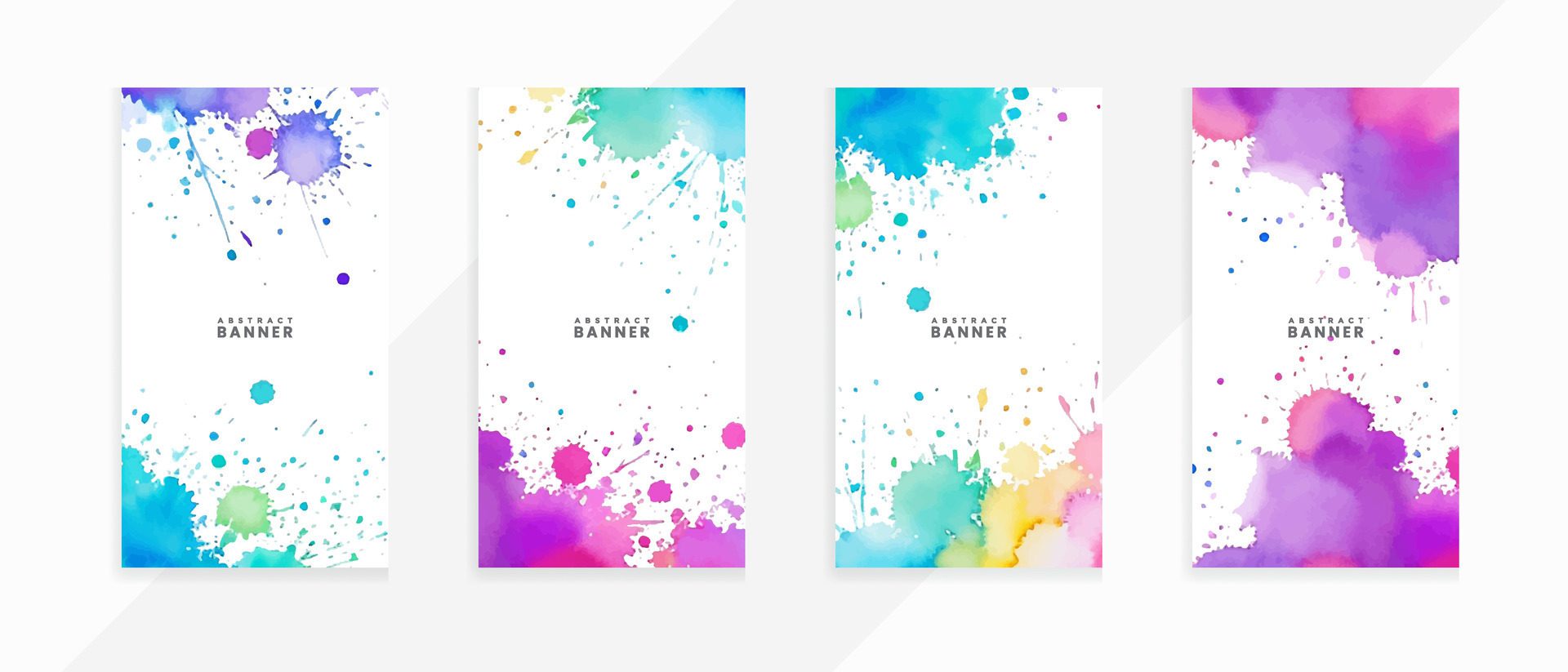 Abstract Colorful watercolor splash and stains with isolated scarlet spot textures banners set Free Vector