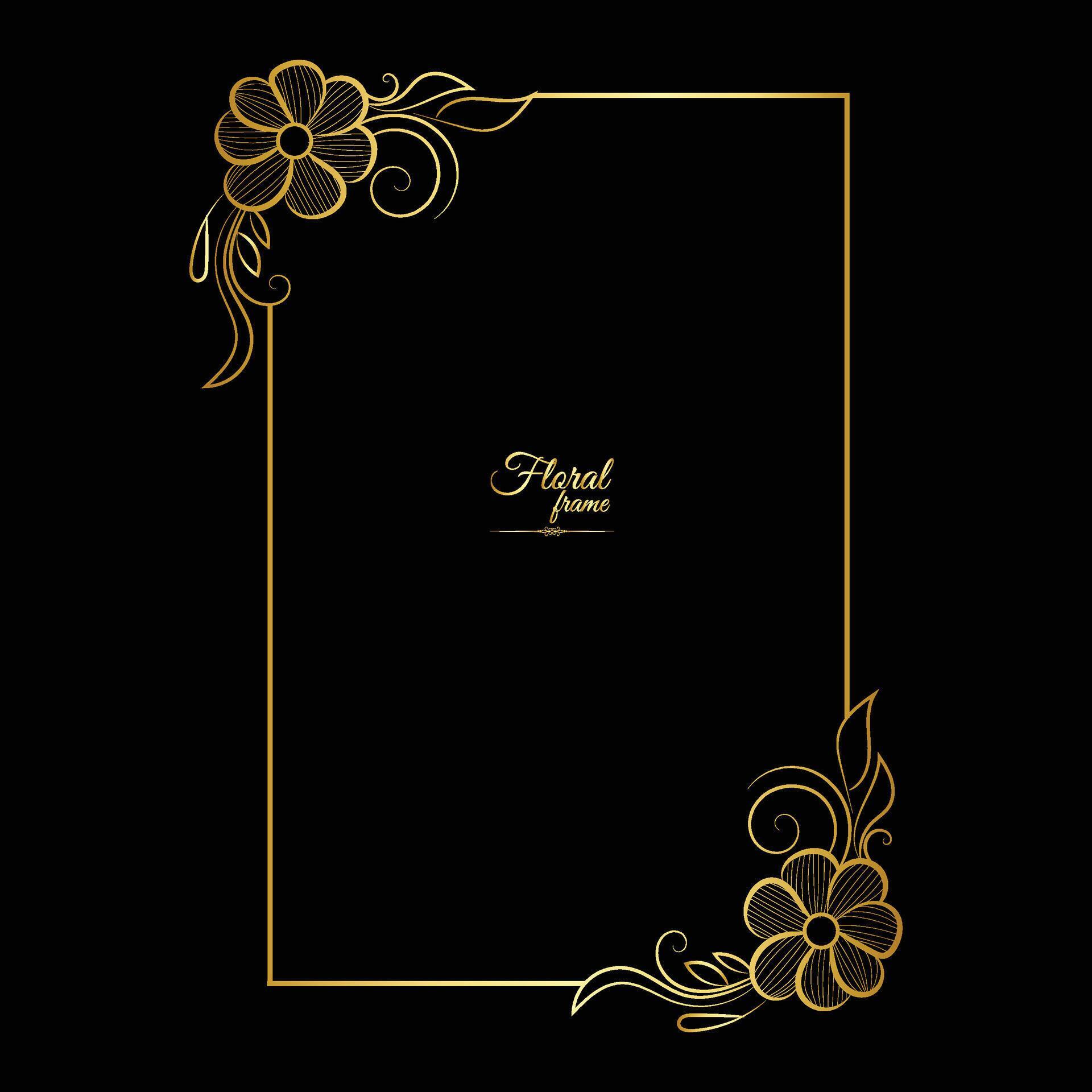 Gold shiny glowing vintage frame with flower isolated floral background Golden luxury frame Stock Free