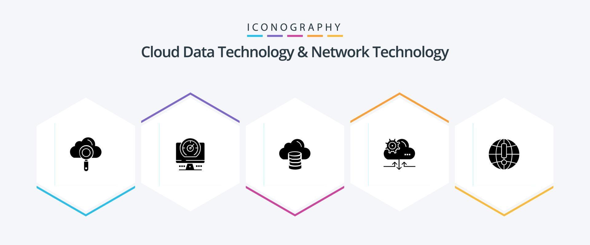 Cloud Data Technology And Network Technology 25 Glyph icon pack including internet . arrow. cloud . gear. cloud Stock Free