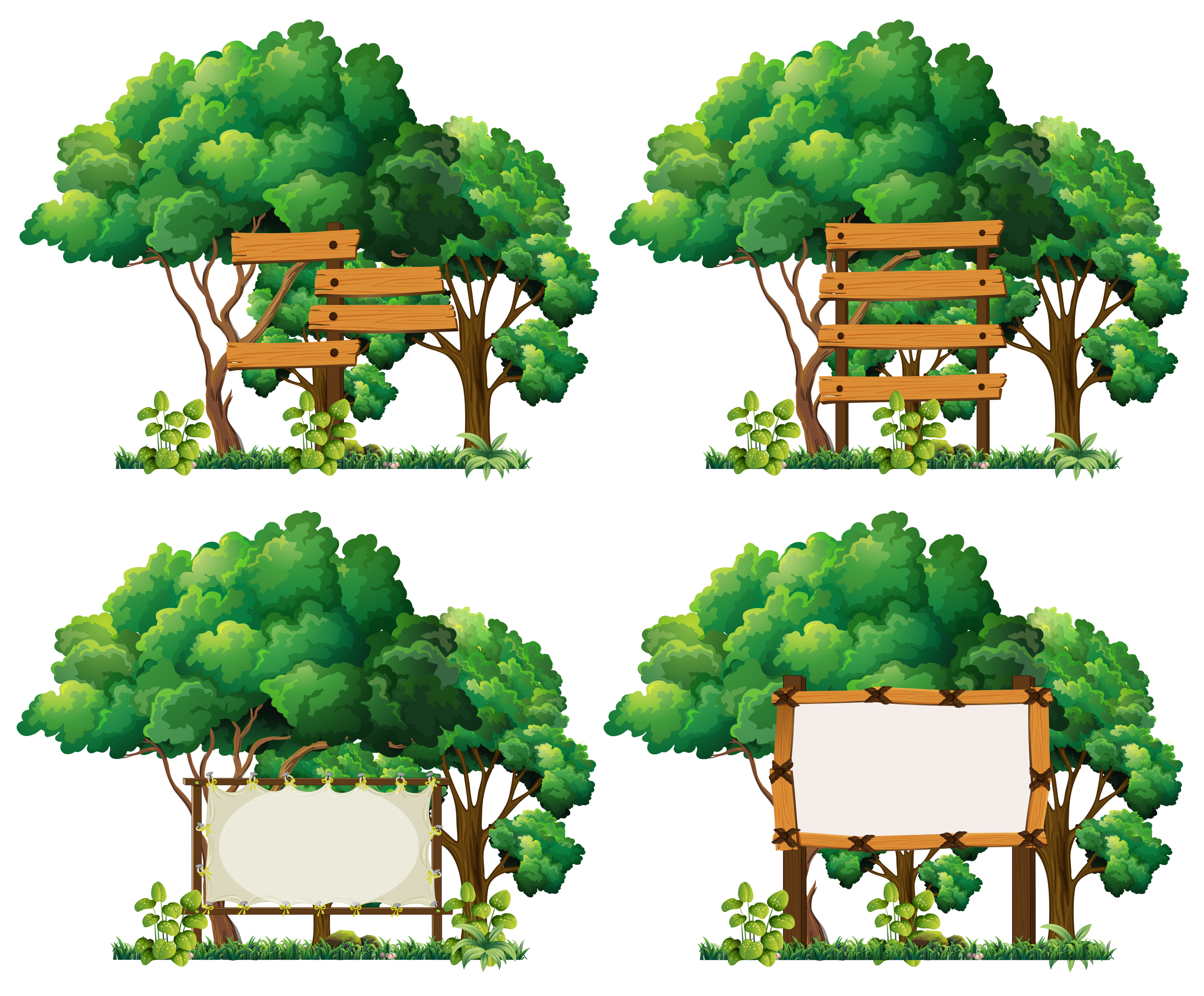 Set of banner sign and tree Free Vector