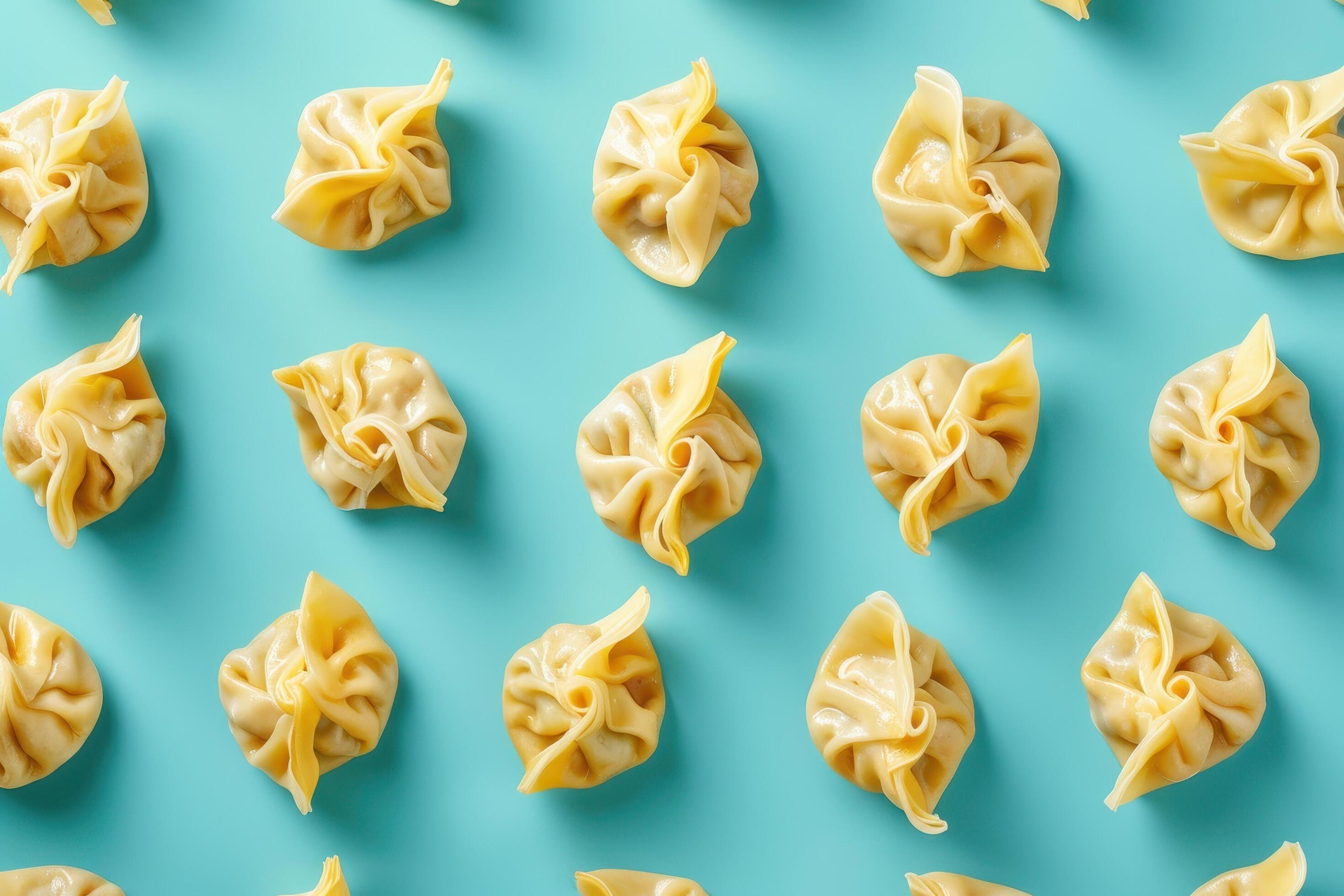 A Pattern of Steamed Dumplings on a Blue Background Stock Free